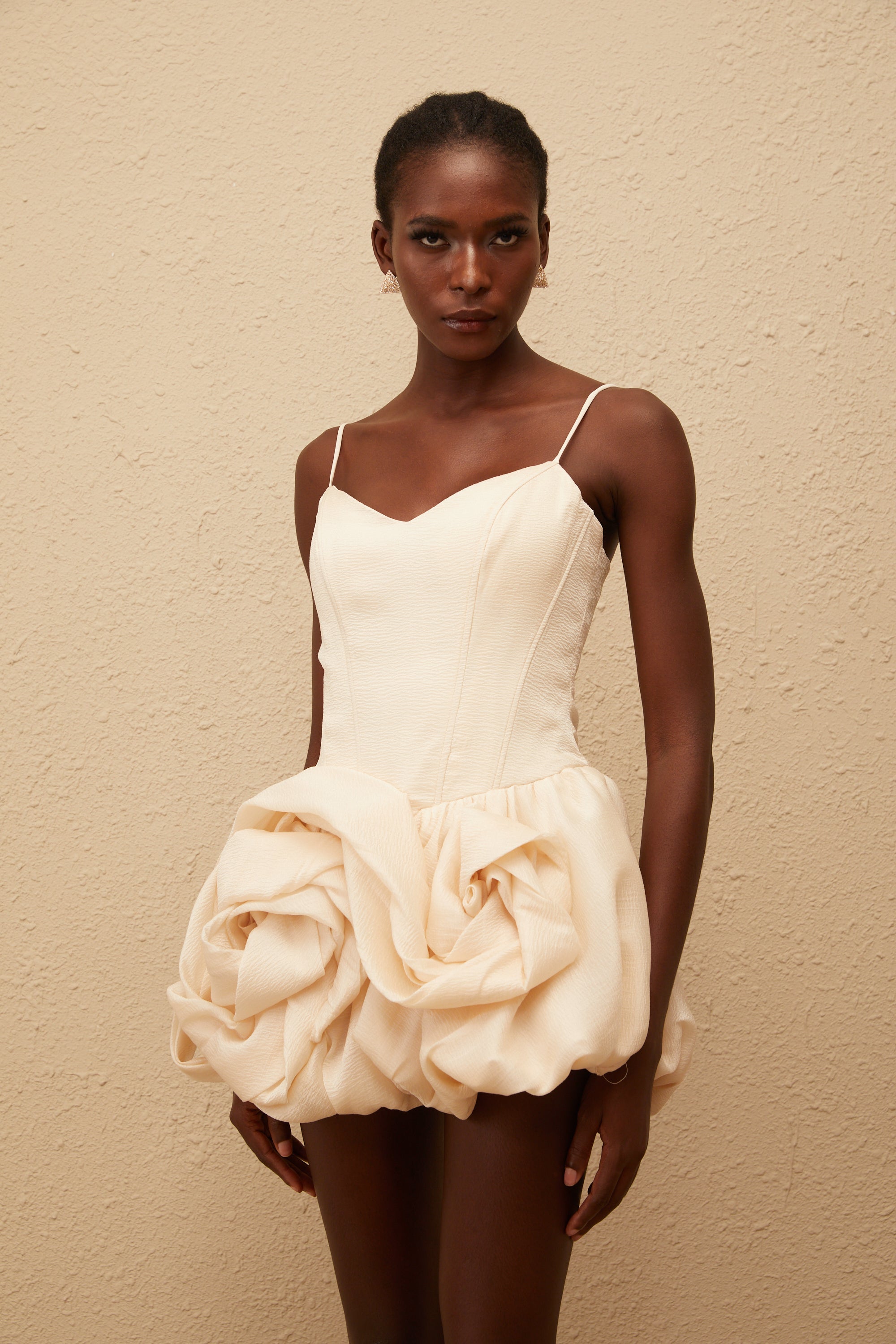 Melanie Neutral 3D Petal Bubble Mini Dress