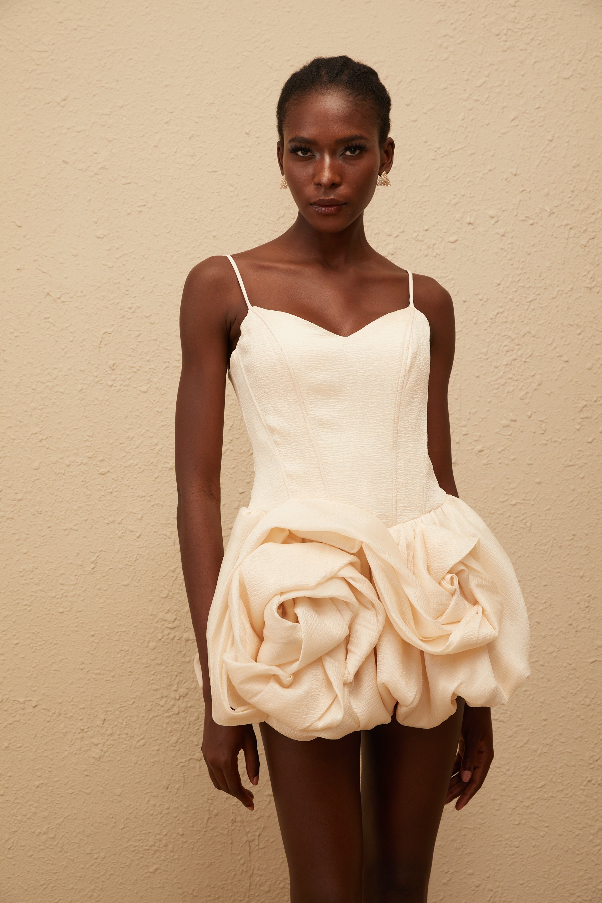 Melanie Neutral 3D Petal Bubble Mini Dress