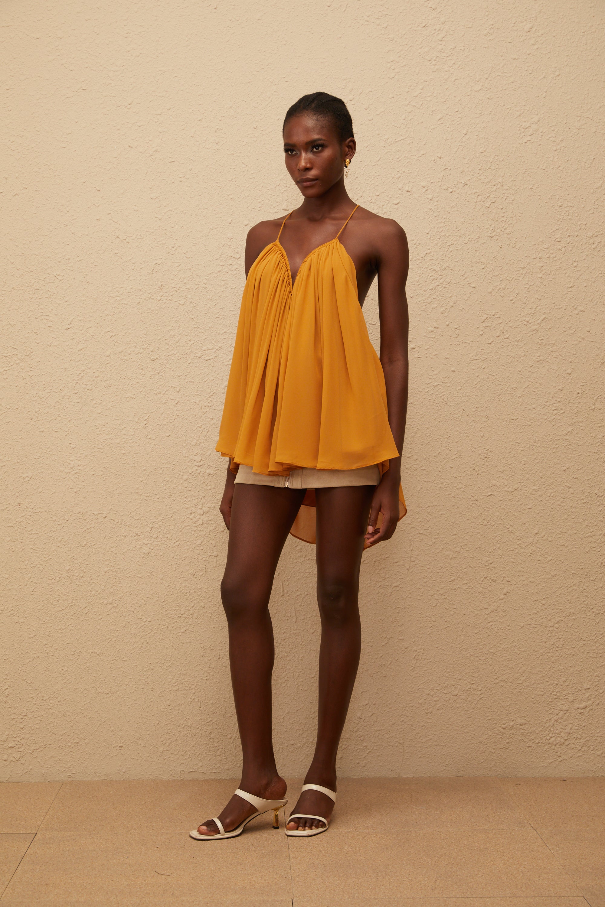 Nemesis Ginger Pleated Chiffon Top