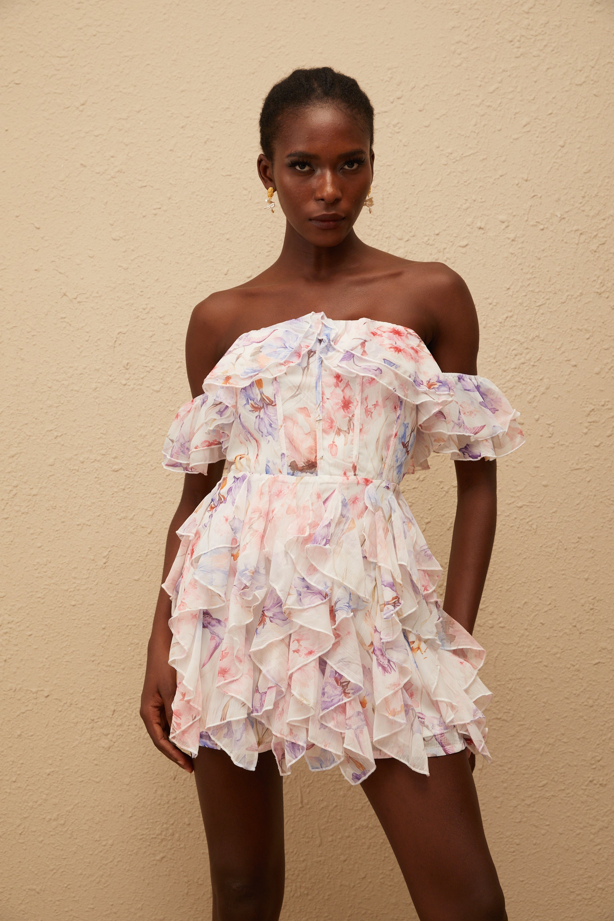 Madison Pink Floral Print Ruffled Mini Dress