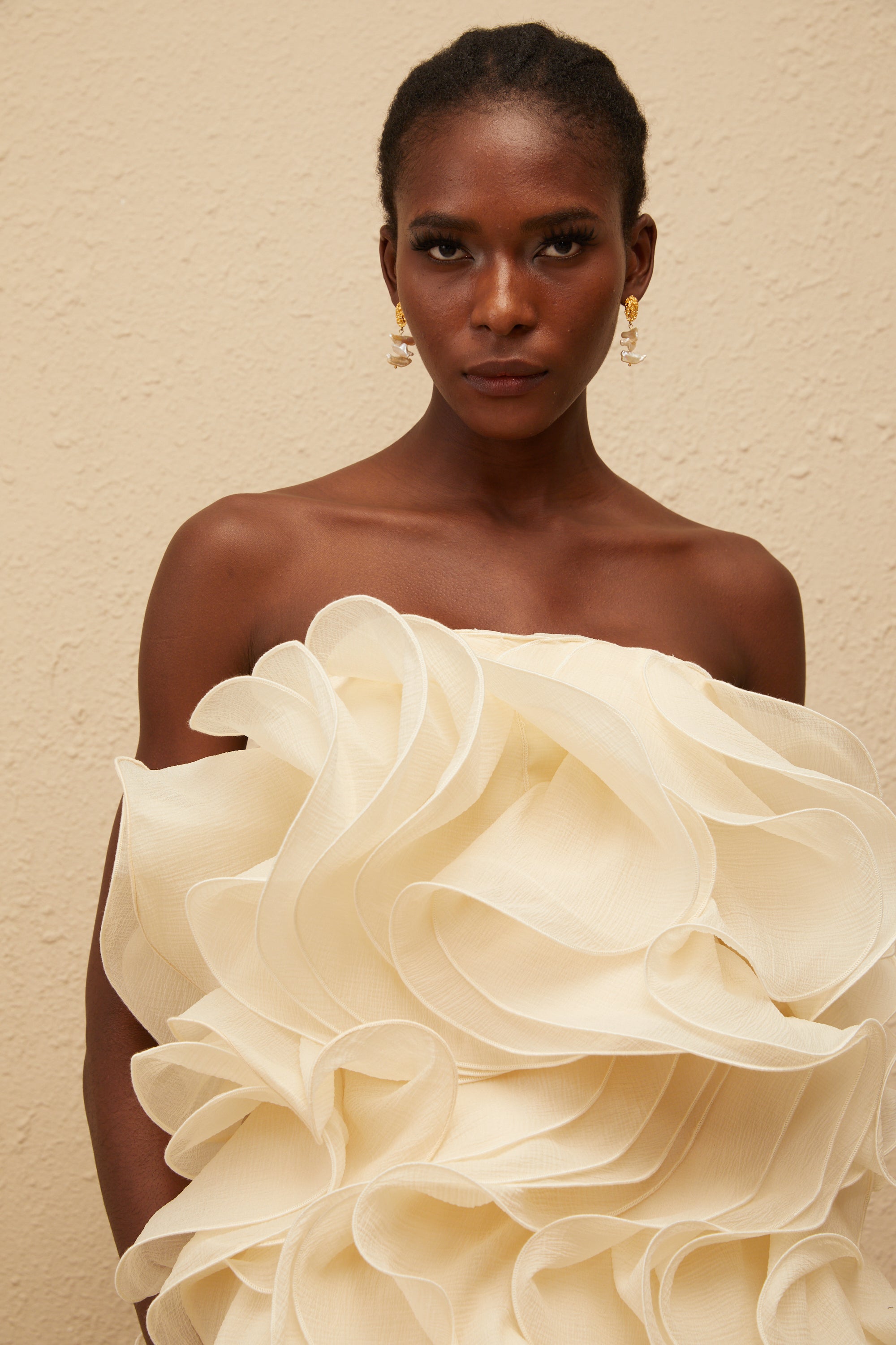 Ruby White 3D Petal Layered Mini Dress