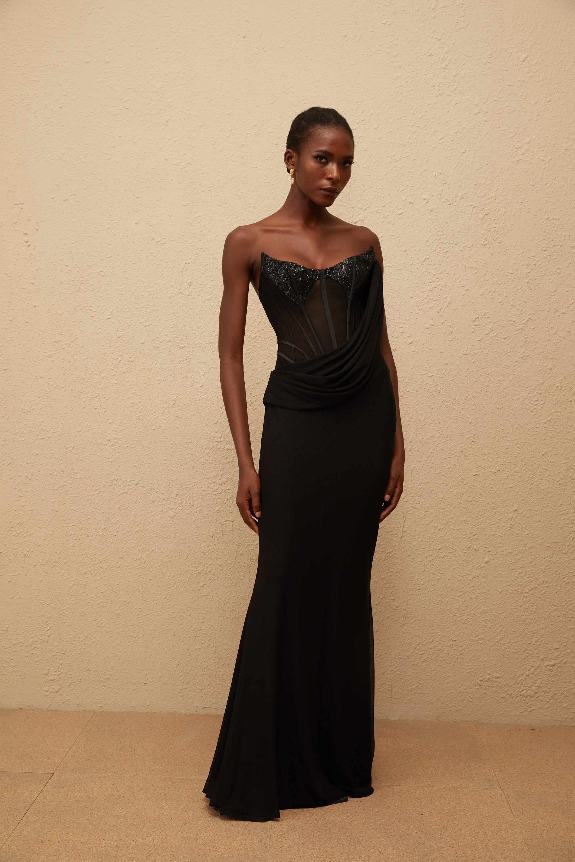Miss rosier ブラック　ロングドレス Scarlett Black Panelled Corset Maxi Dress