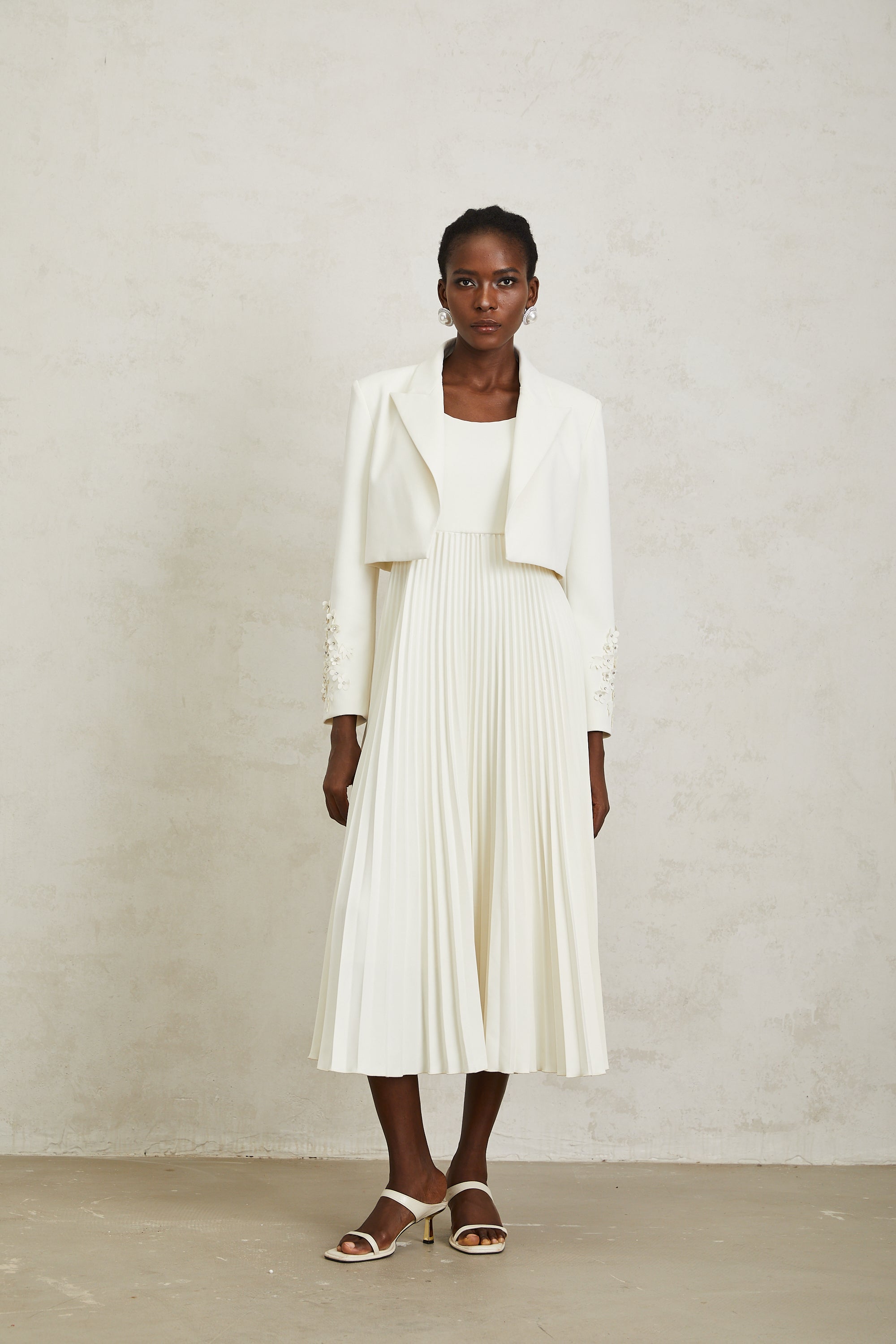 Calliopée White Floral Appliqué Jacket & Dress Set