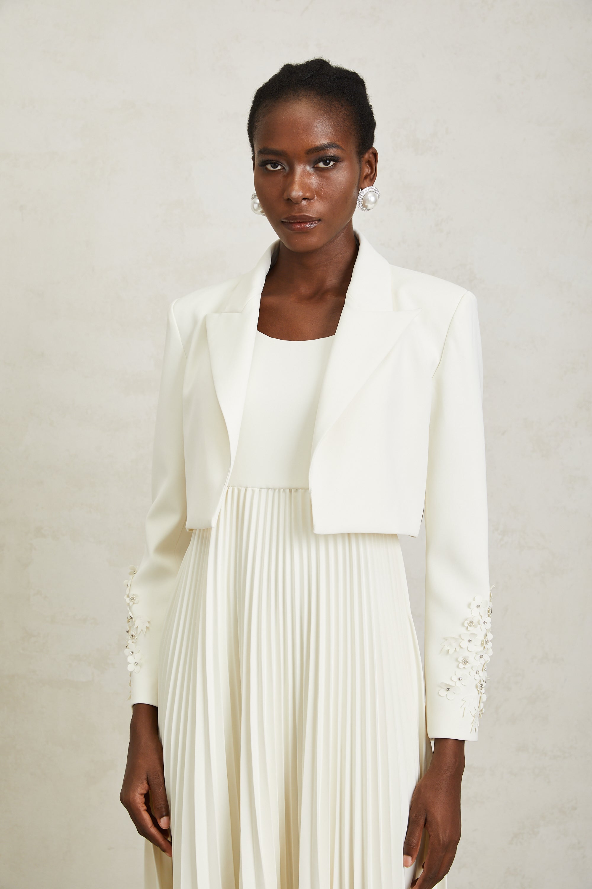 Calliopée White Floral Appliqué Jacket & Dress Set