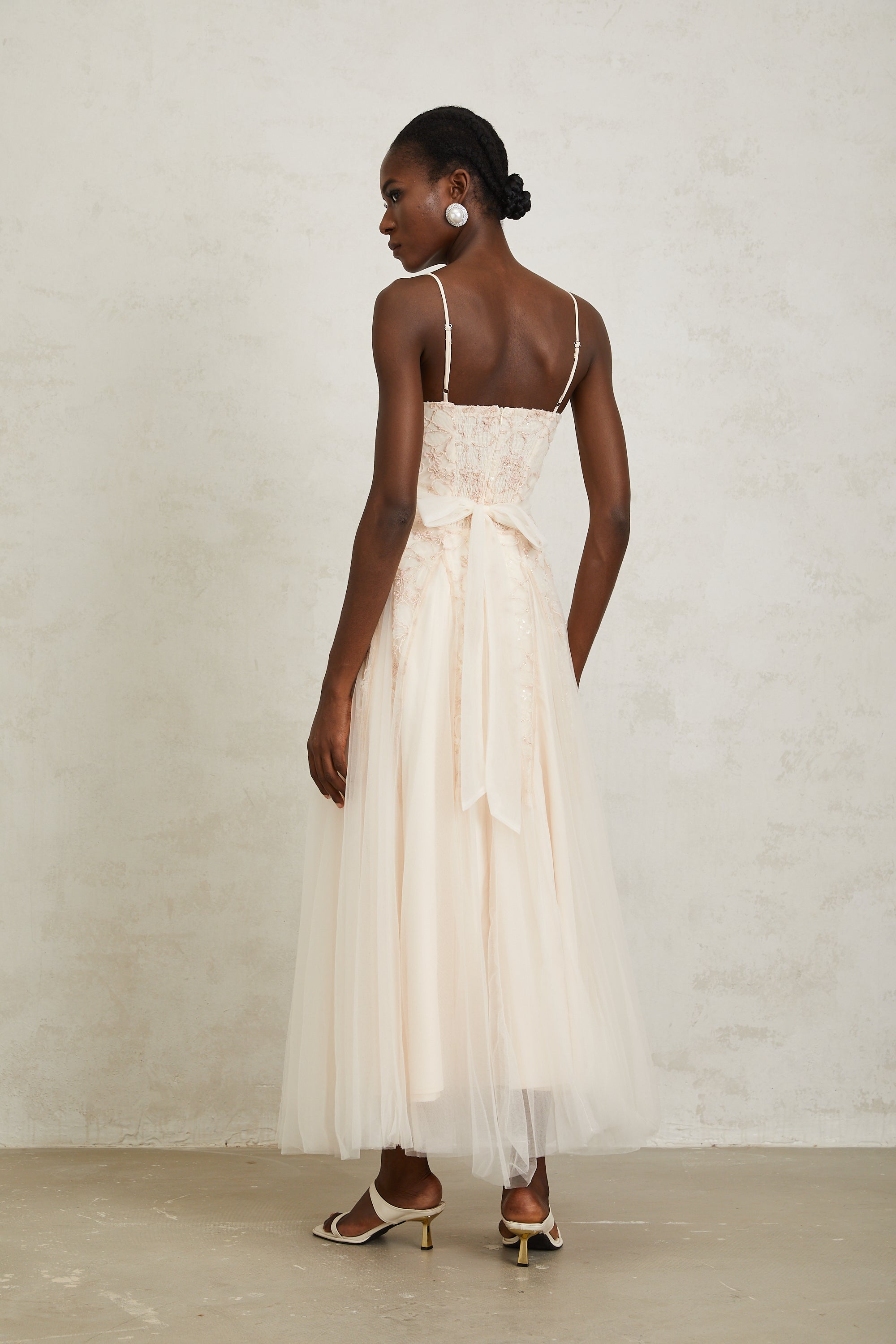 Madeline Pink Floral Embroidered Tulle Maxi Dress