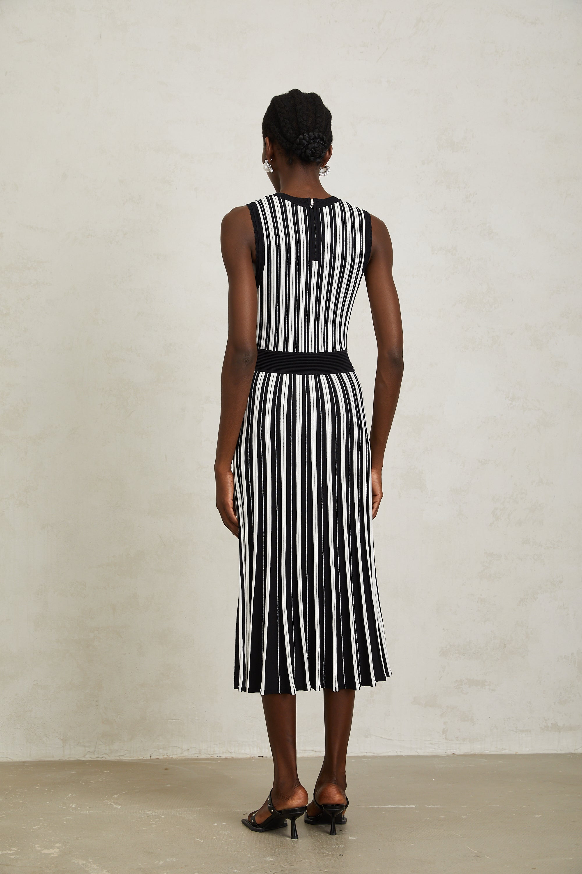 Capucine Black Vertical Striped Knit Midi Dress
