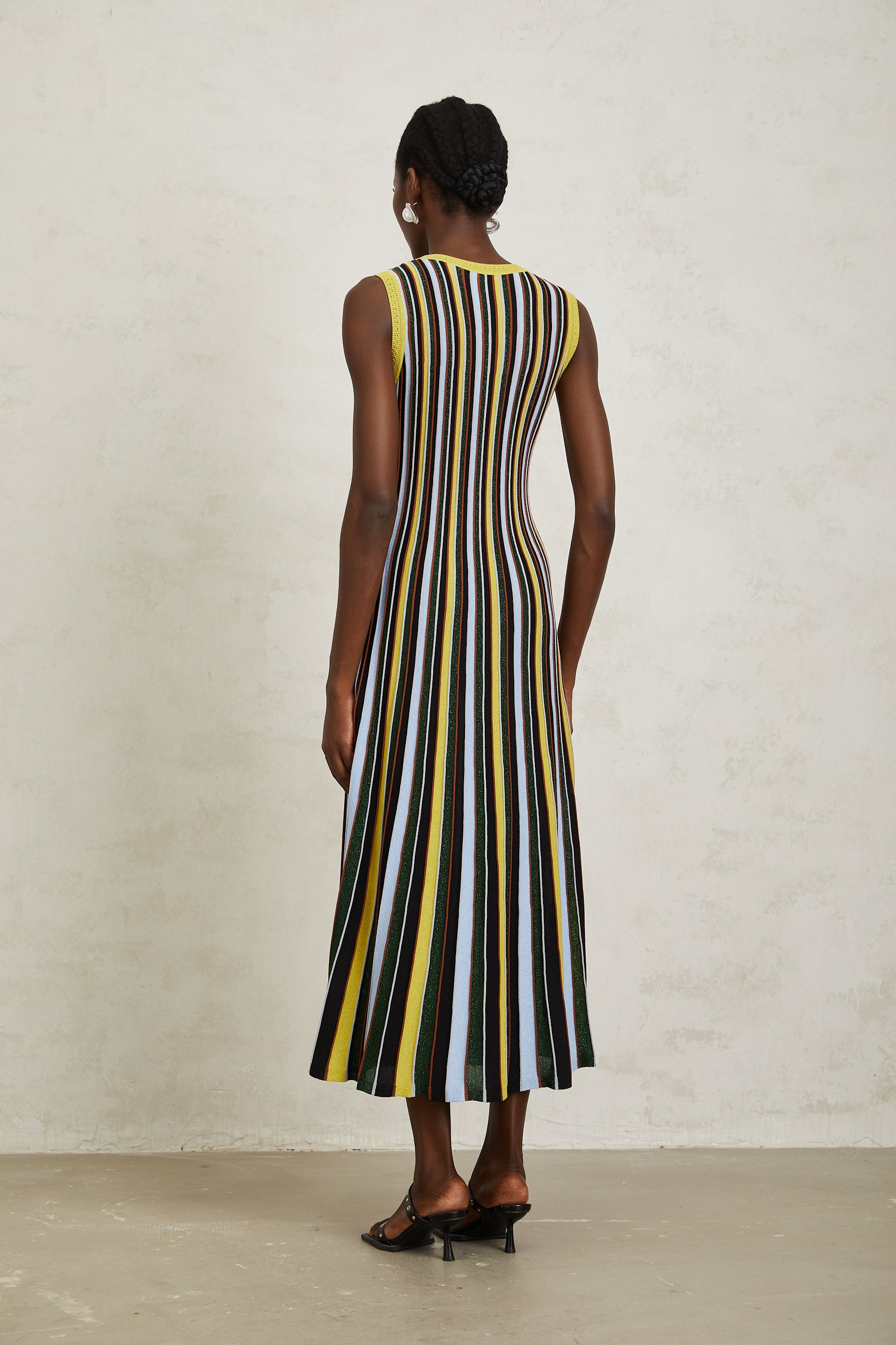 Clémence Yellow Vertical Striped Knit Midi Dress