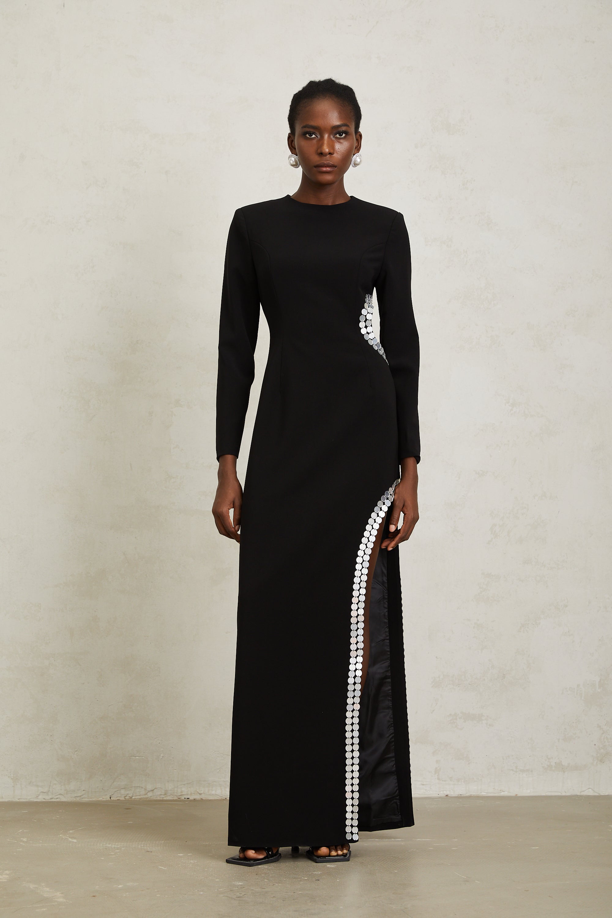 Antonia Black Cut Out Sequined Maxi Dress