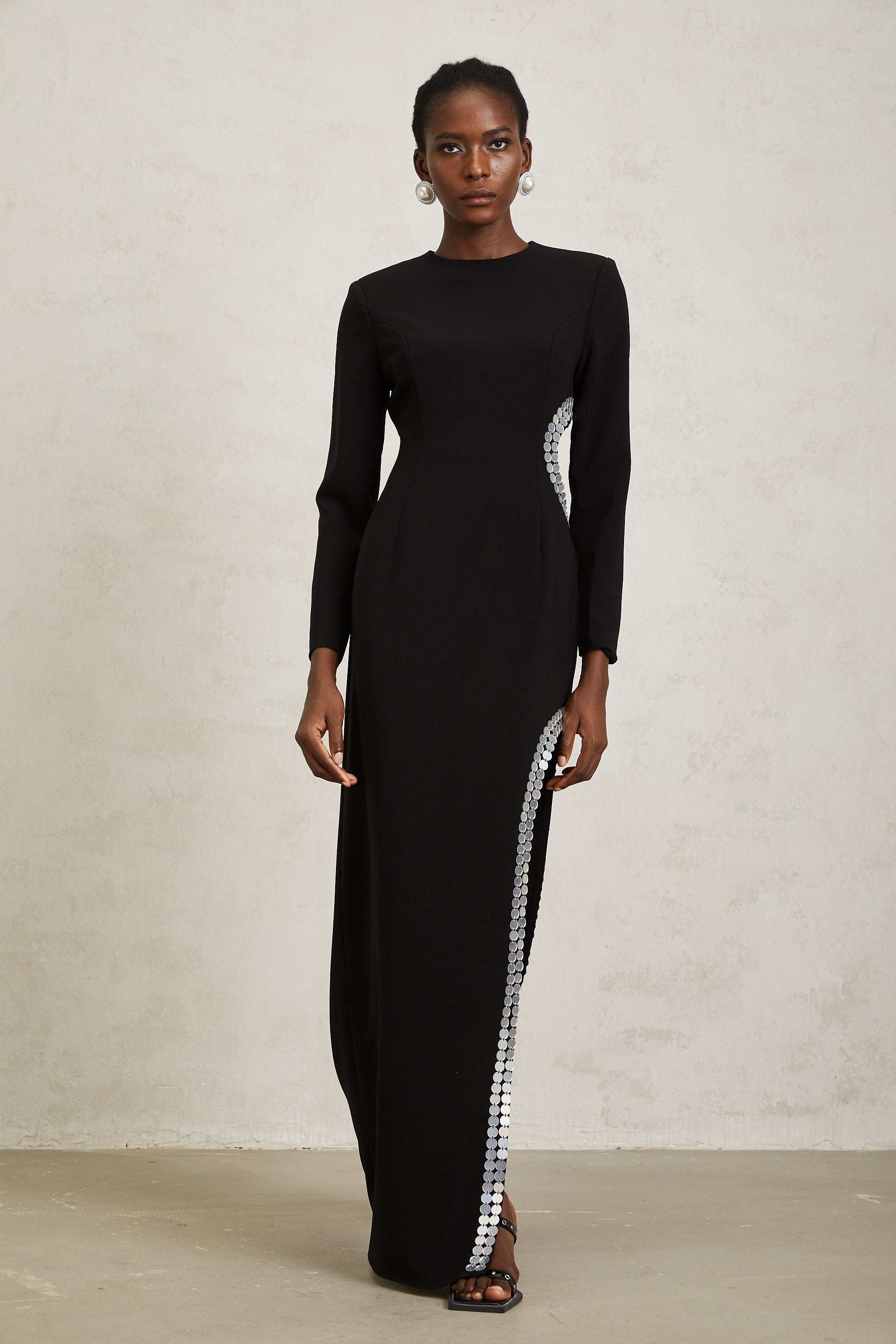 Antonia Black Cut Out Sequined Maxi Dress