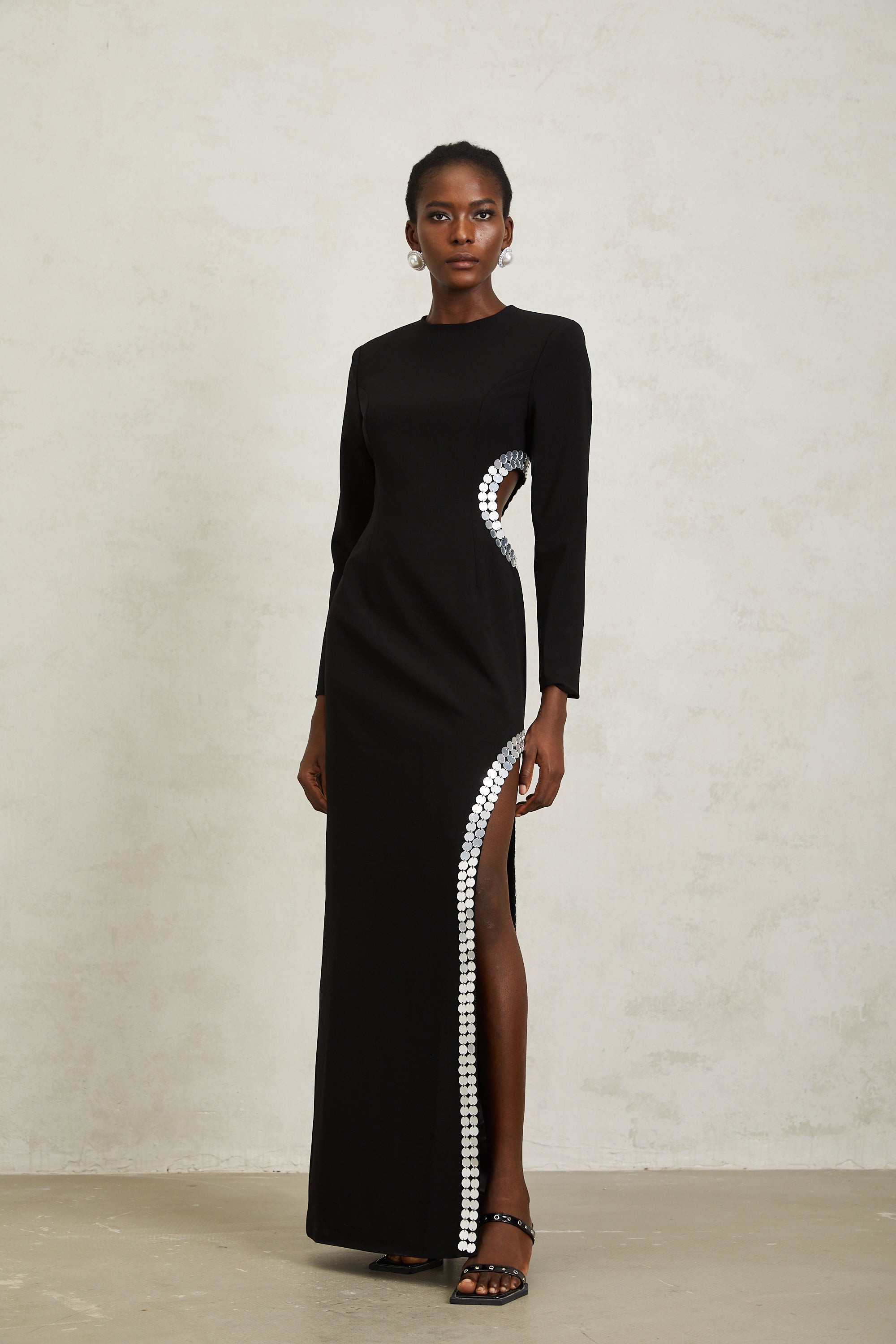Antonia Black Cut Out Sequined Maxi Dress