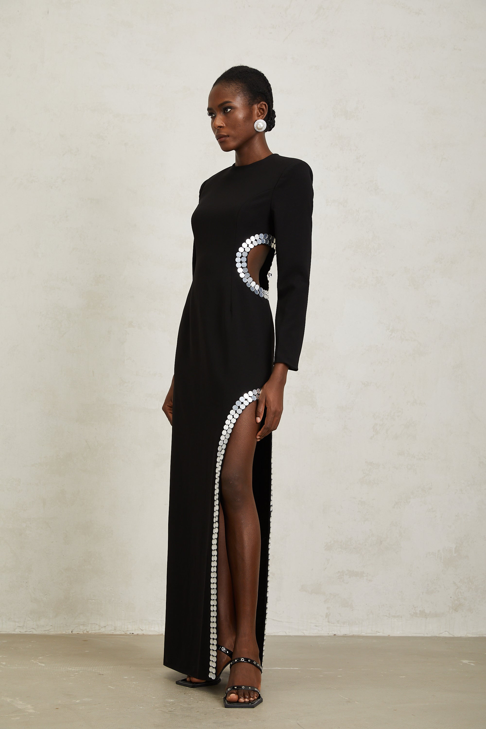 Antonia Black Cut Out Sequined Maxi Dress