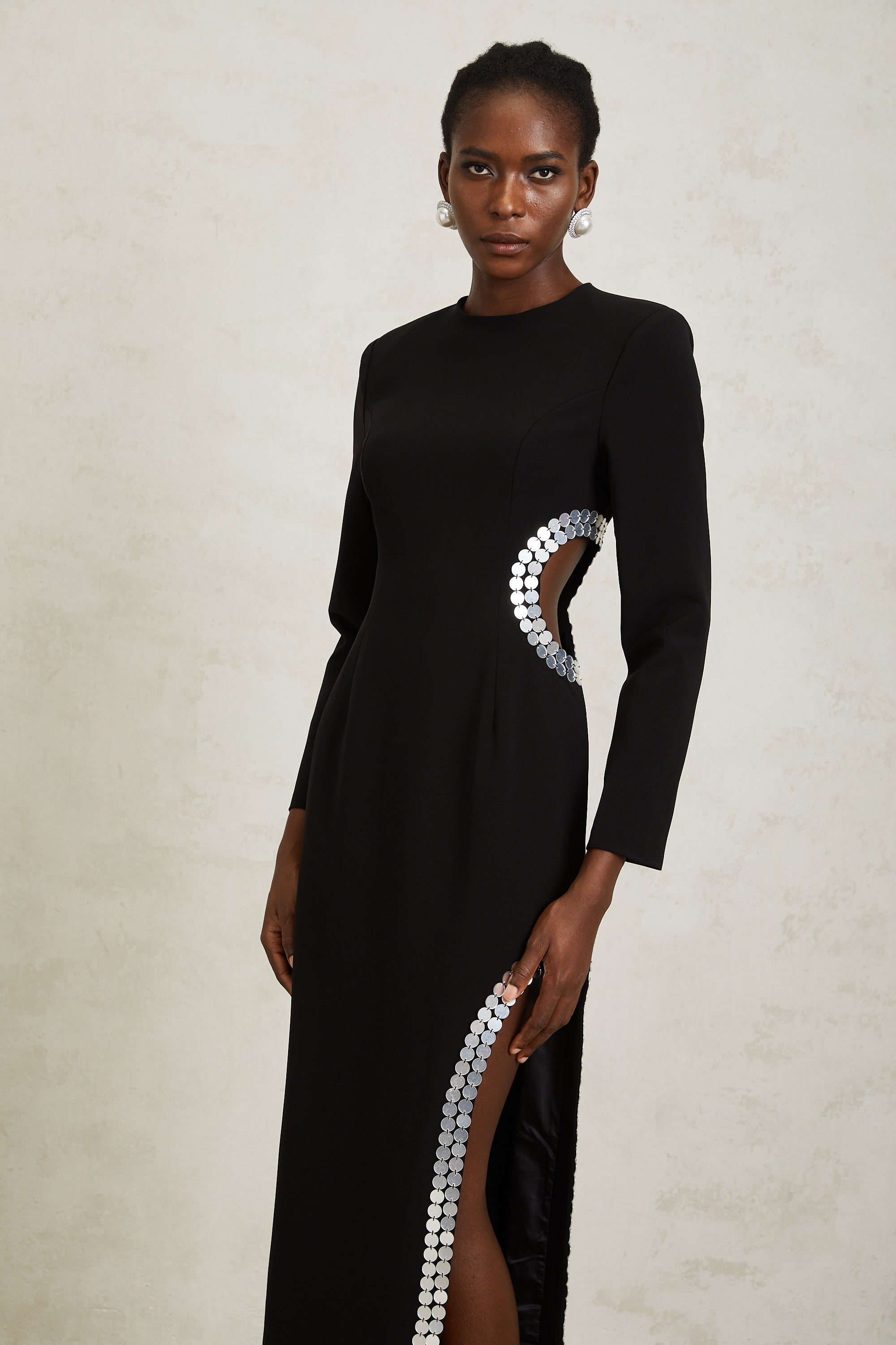 Antonia Black Cut Out Sequined Maxi Dress