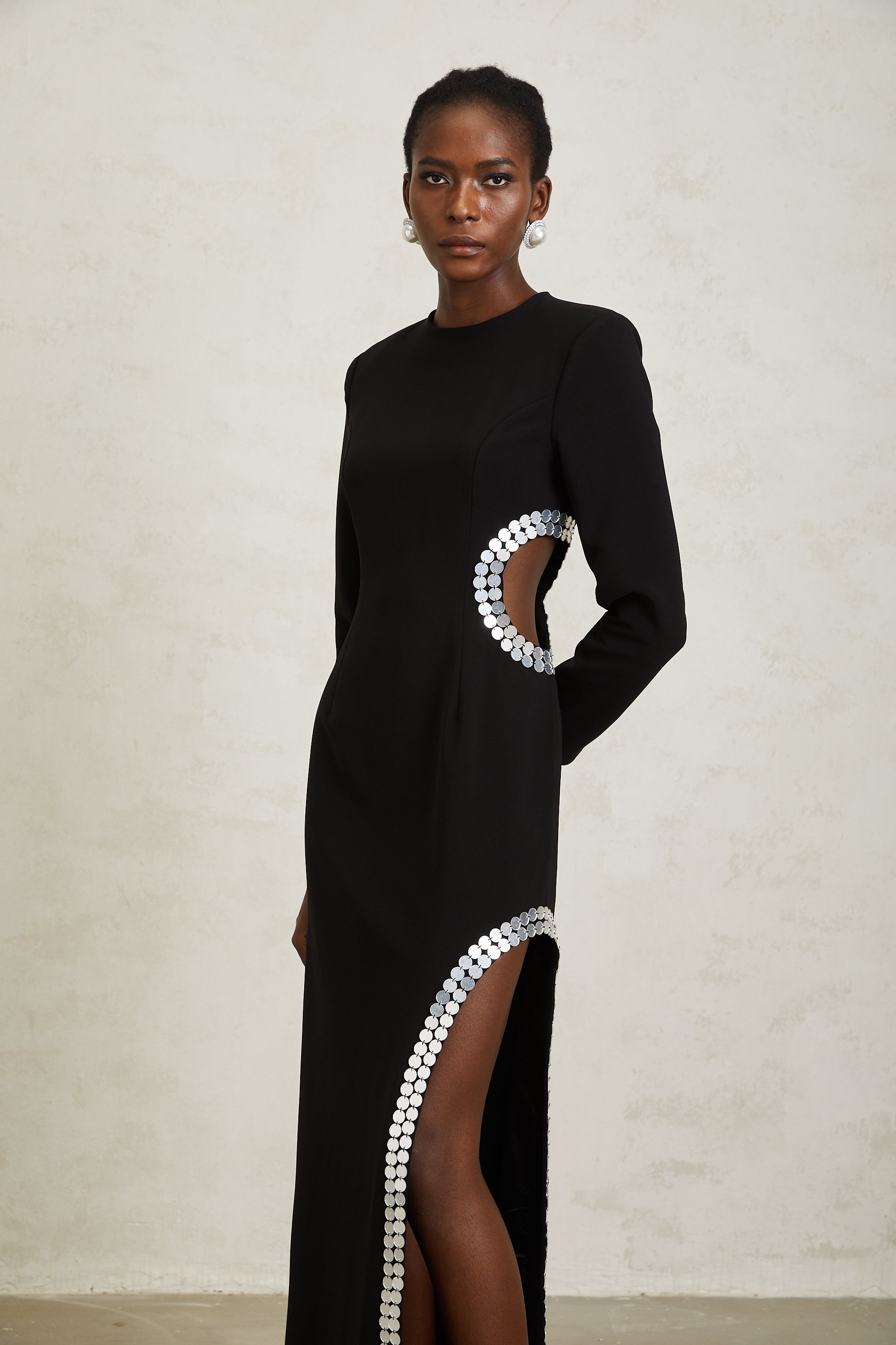 Antonia Black Cut Out Sequined Maxi Dress