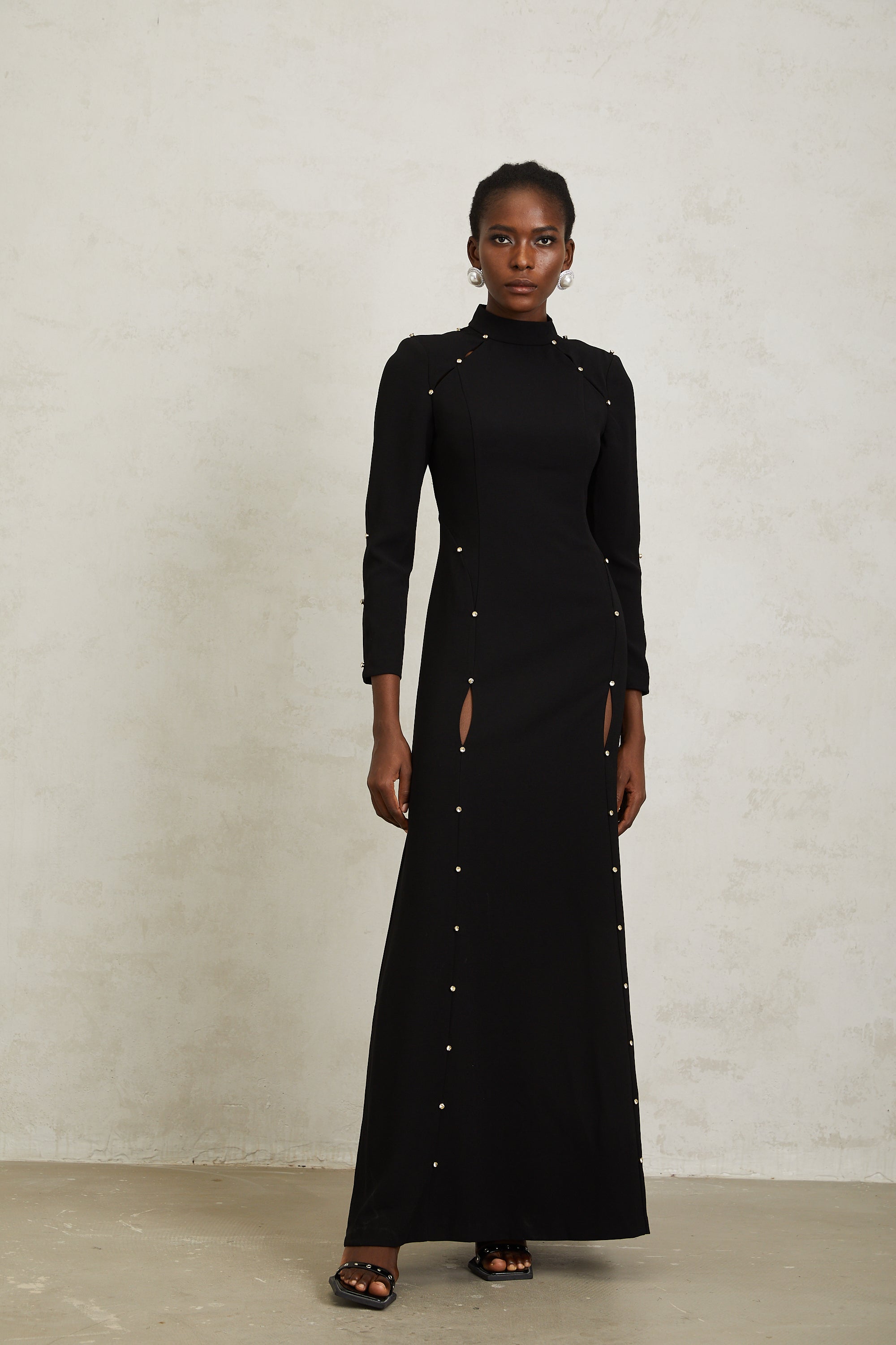 Fátima Black Rhinestone Cut Out Maxi Dress (Final Sale-US Only)