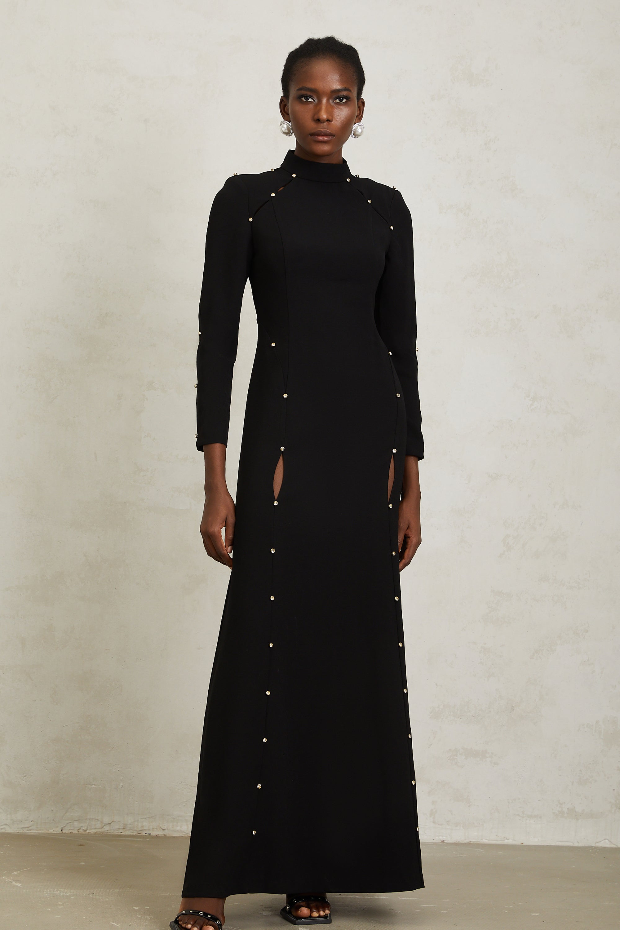 Fátima Black Rhinestone Cut Out Maxi Dress (Final Sale-US Only)