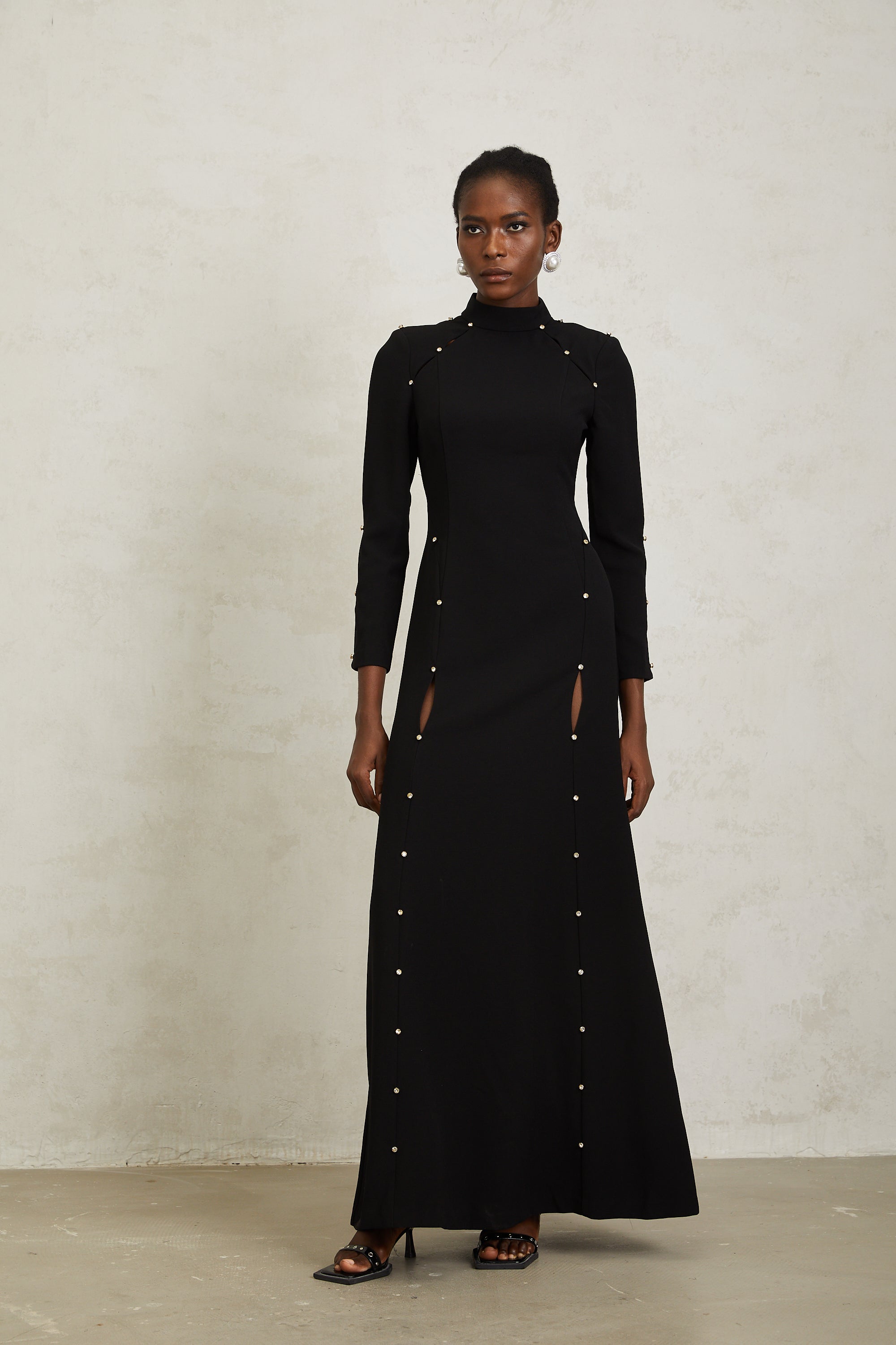 Fátima Black Rhinestone Cut Out Maxi Dress (Final Sale-US Only)