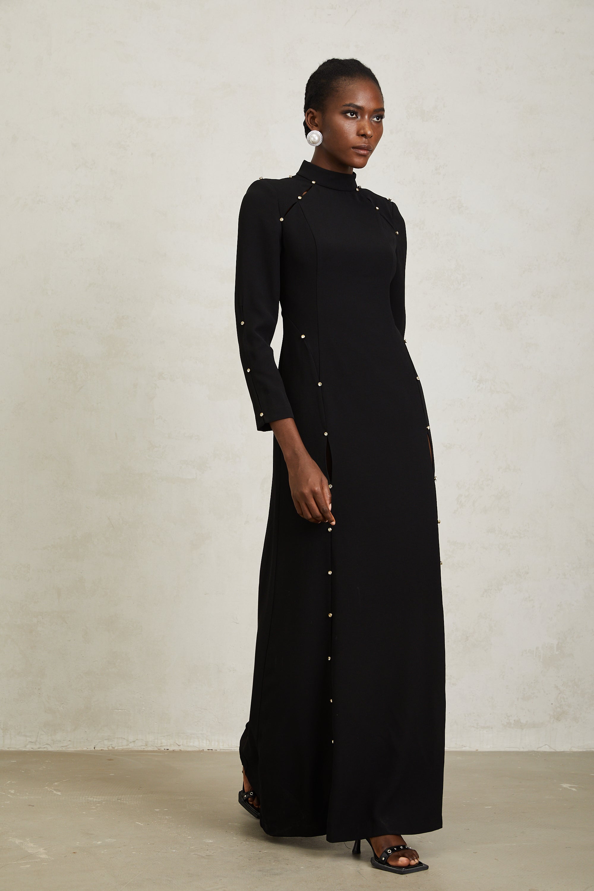 Fátima Black Rhinestone Cut Out Maxi Dress (Final Sale-US Only)