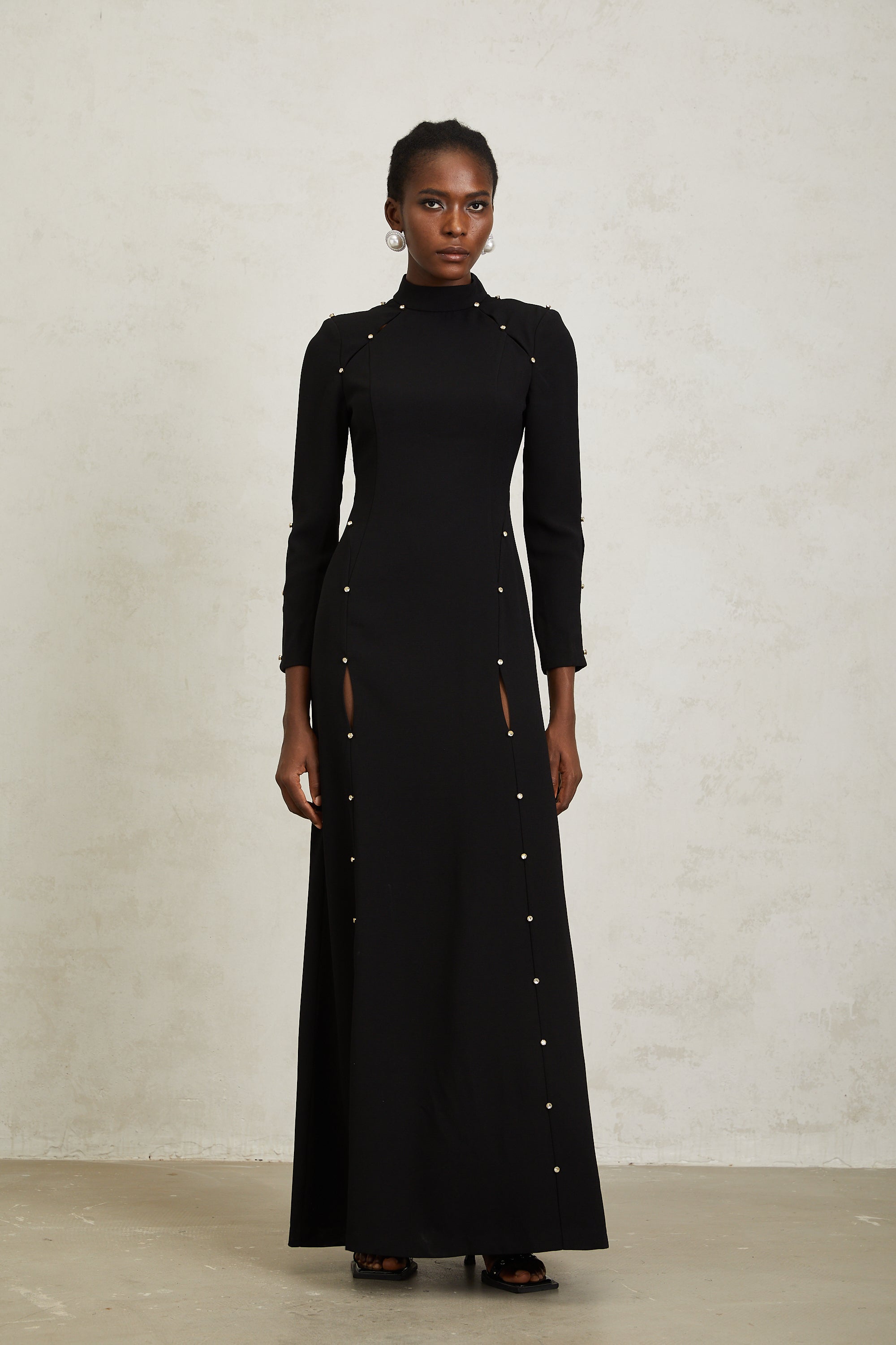 Fátima Black Rhinestone Cut Out Maxi Dress (Final Sale-US Only)