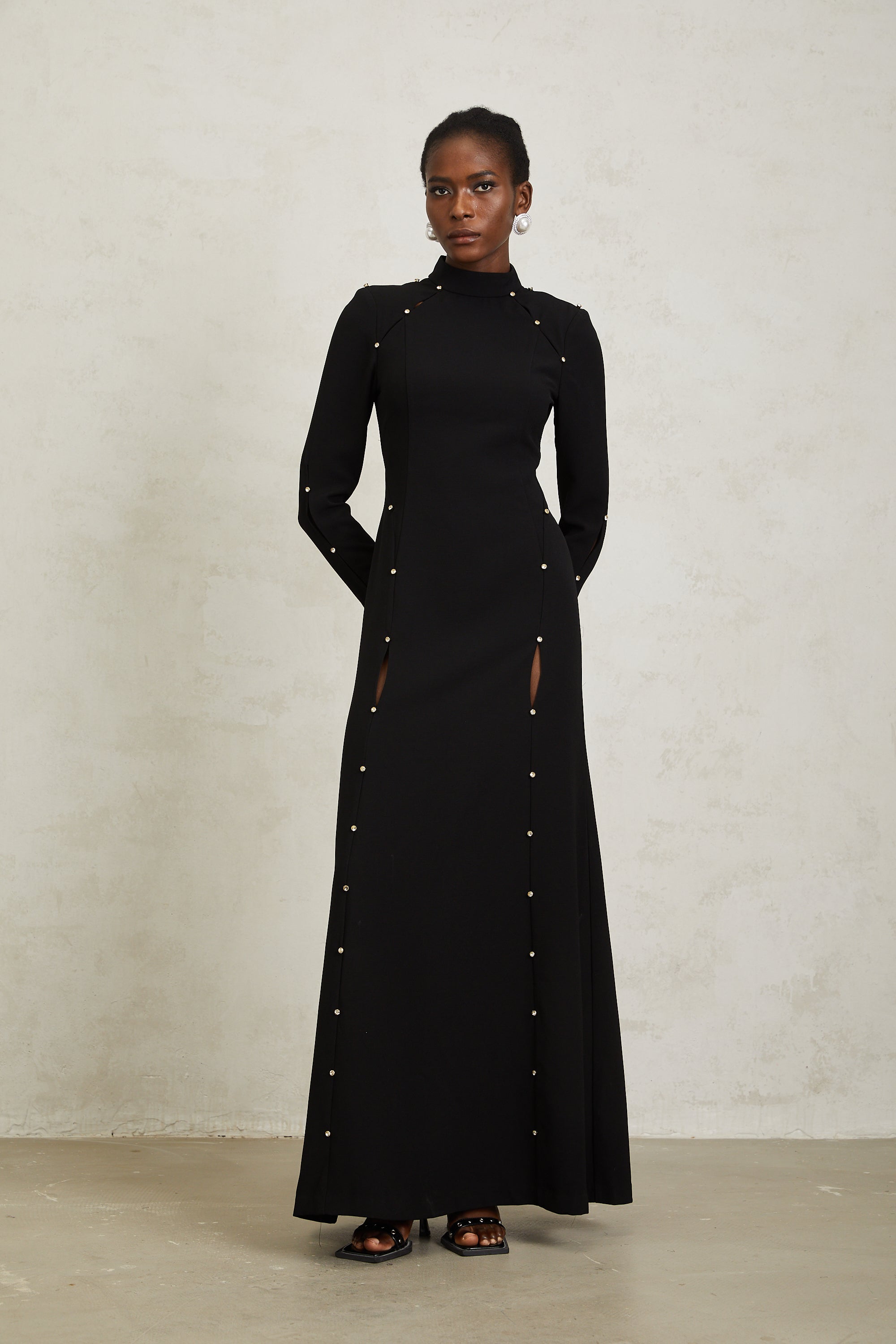 Fátima Black Rhinestone Cut Out Maxi Dress (Final Sale-US Only)