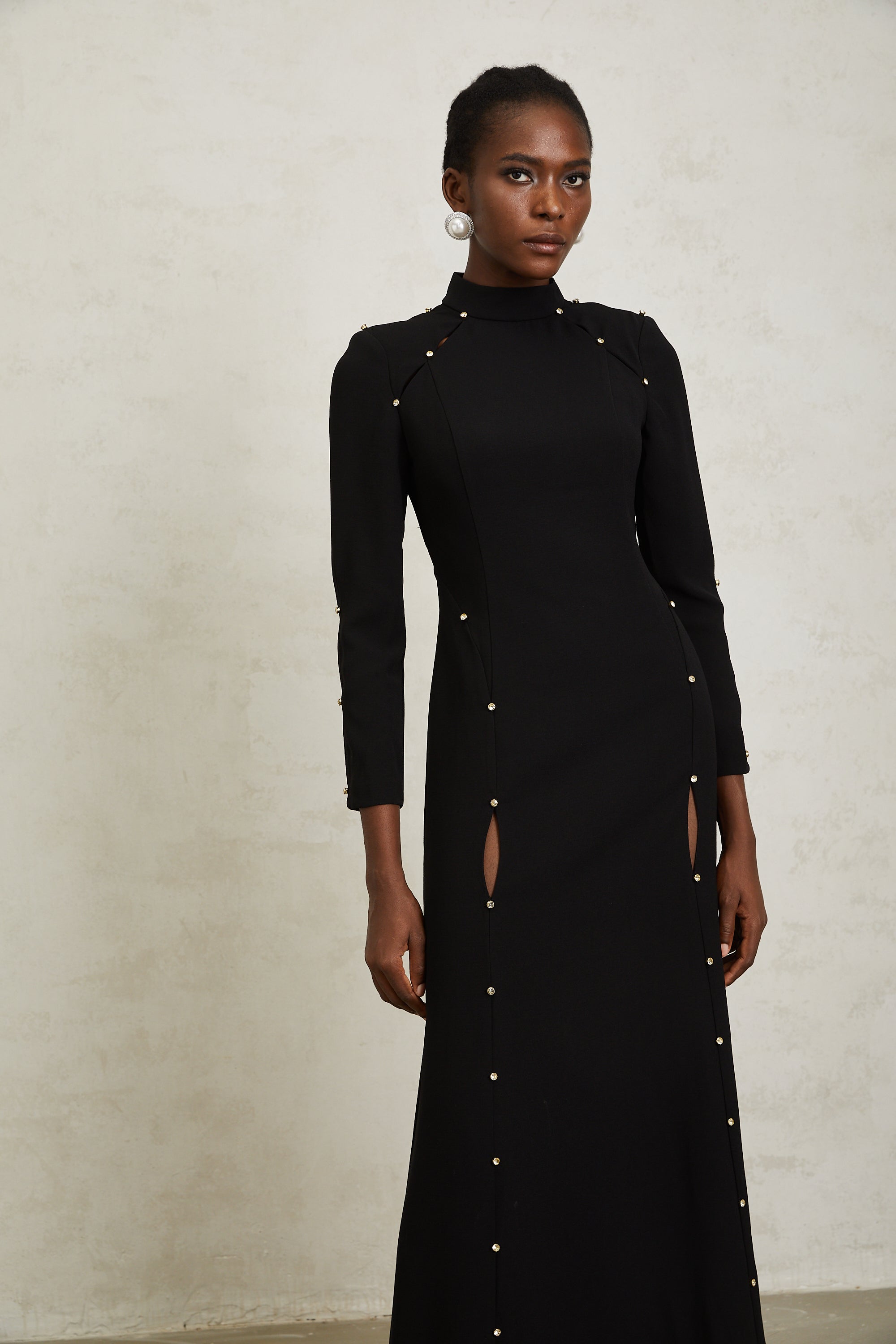 Fátima Black Rhinestone Cut Out Maxi Dress (Final Sale-US Only)