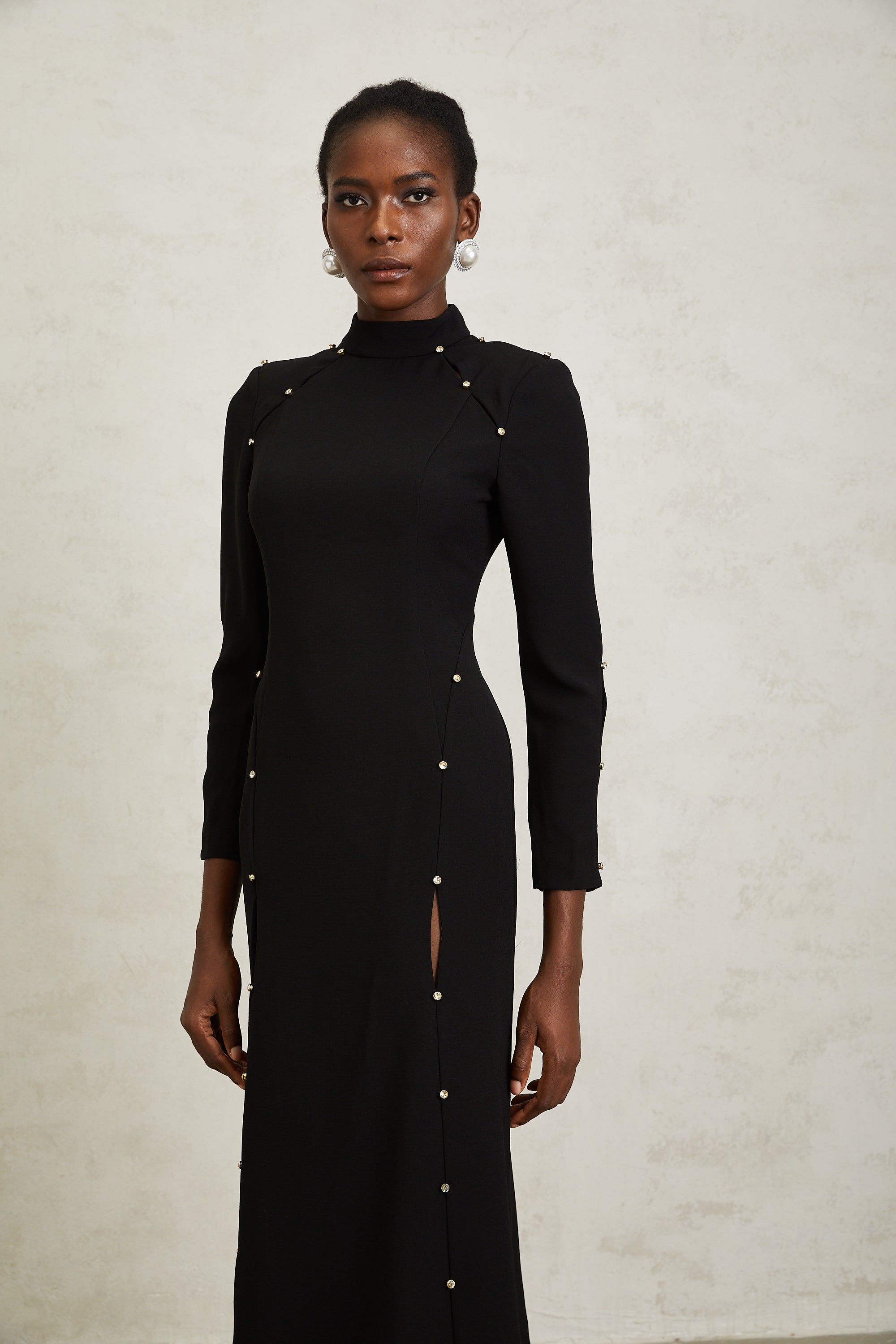 Fátima Black Rhinestone Cut Out Maxi Dress (Final Sale-US Only)