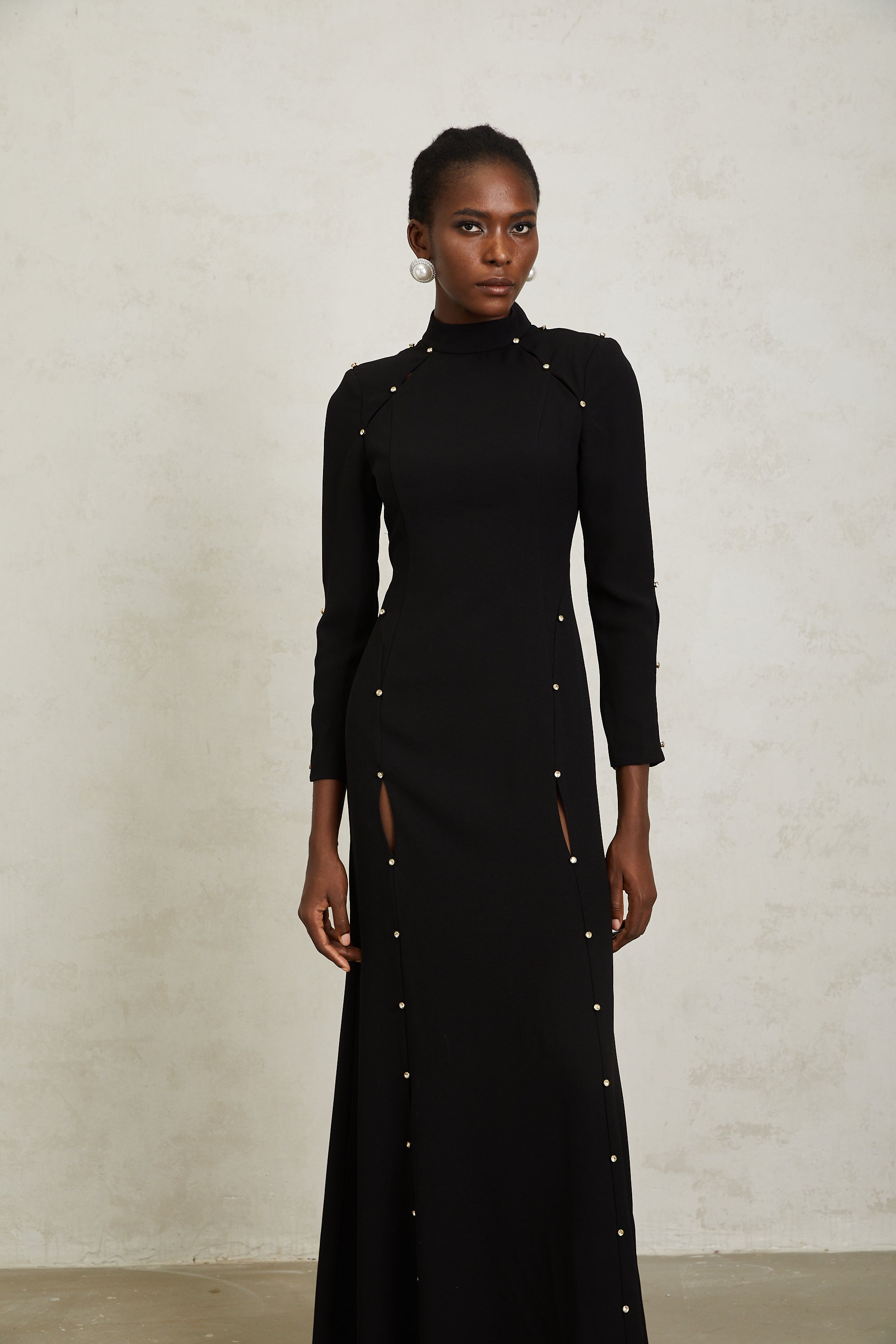 Fátima Black Rhinestone Cut Out Maxi Dress (Final Sale-US Only)