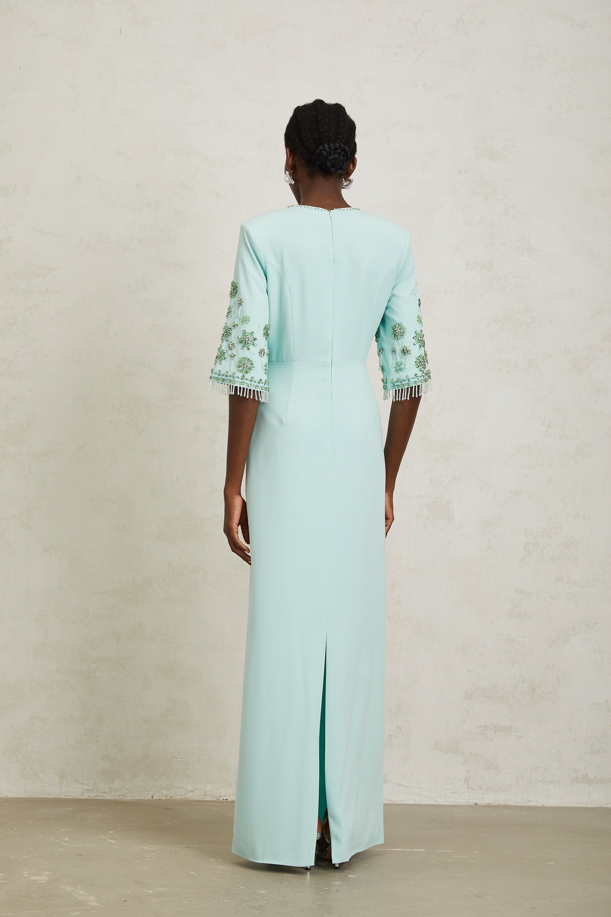 Manuela Mint Green Crystal Embellished Maxi Dress