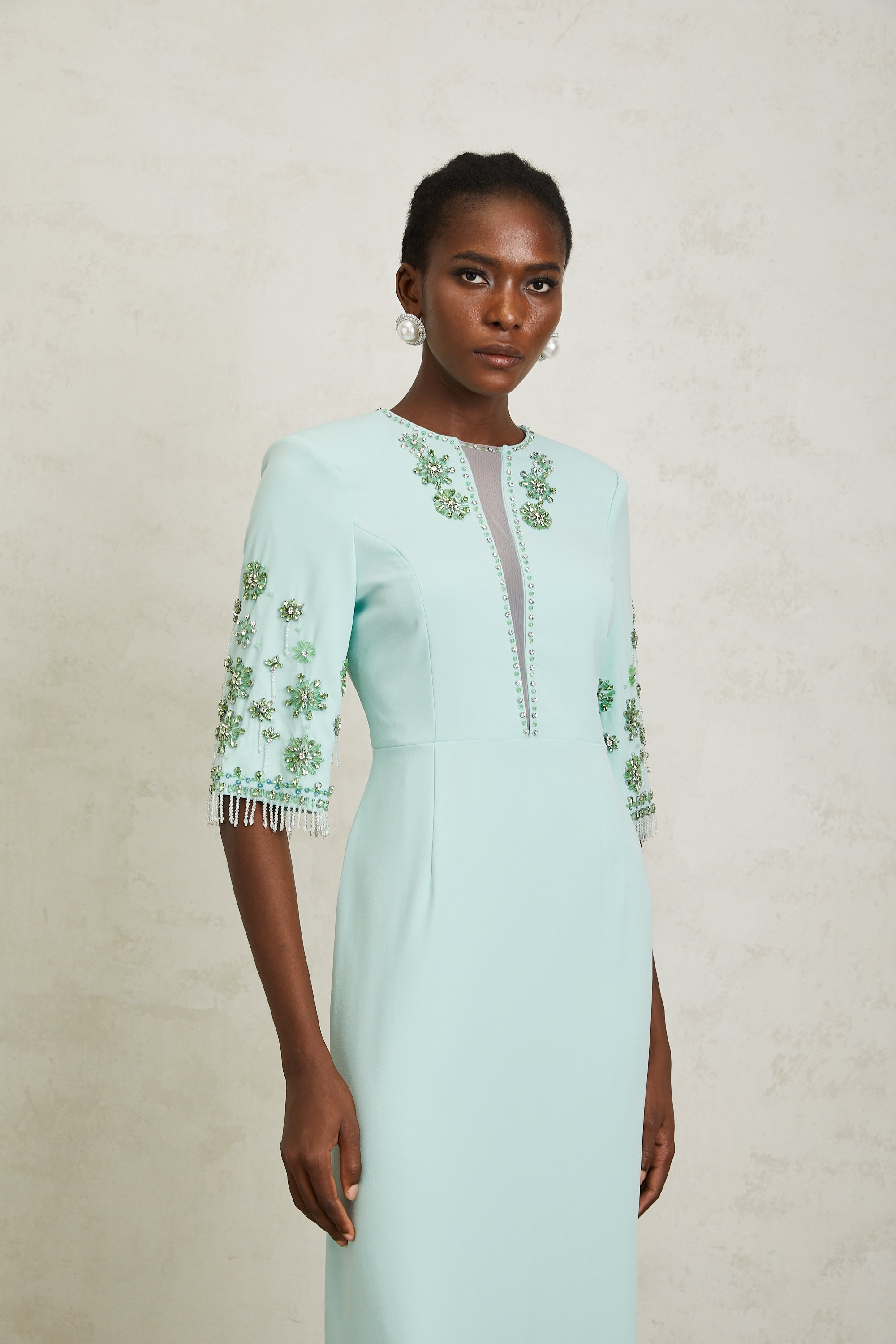 Manuela Mint Green Crystal Embellished Maxi Dress