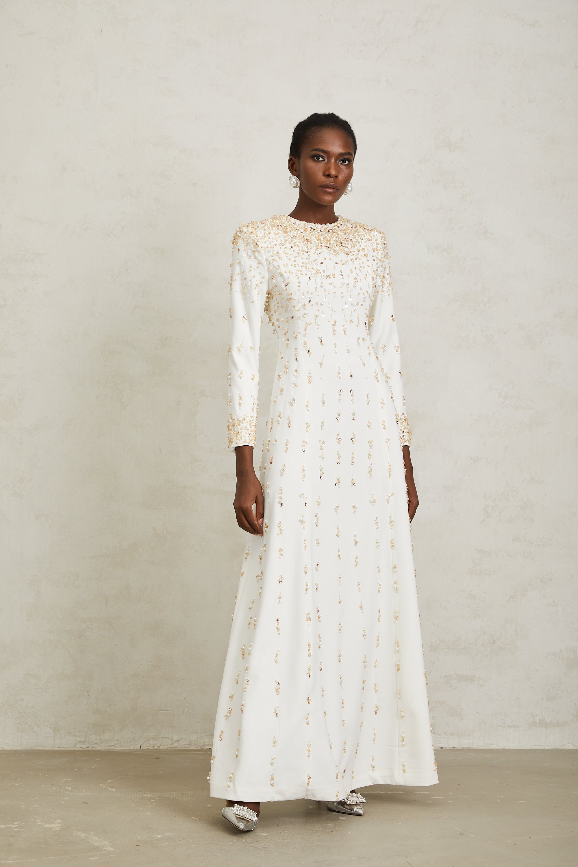 Margarita White Embellished Maxi Dress