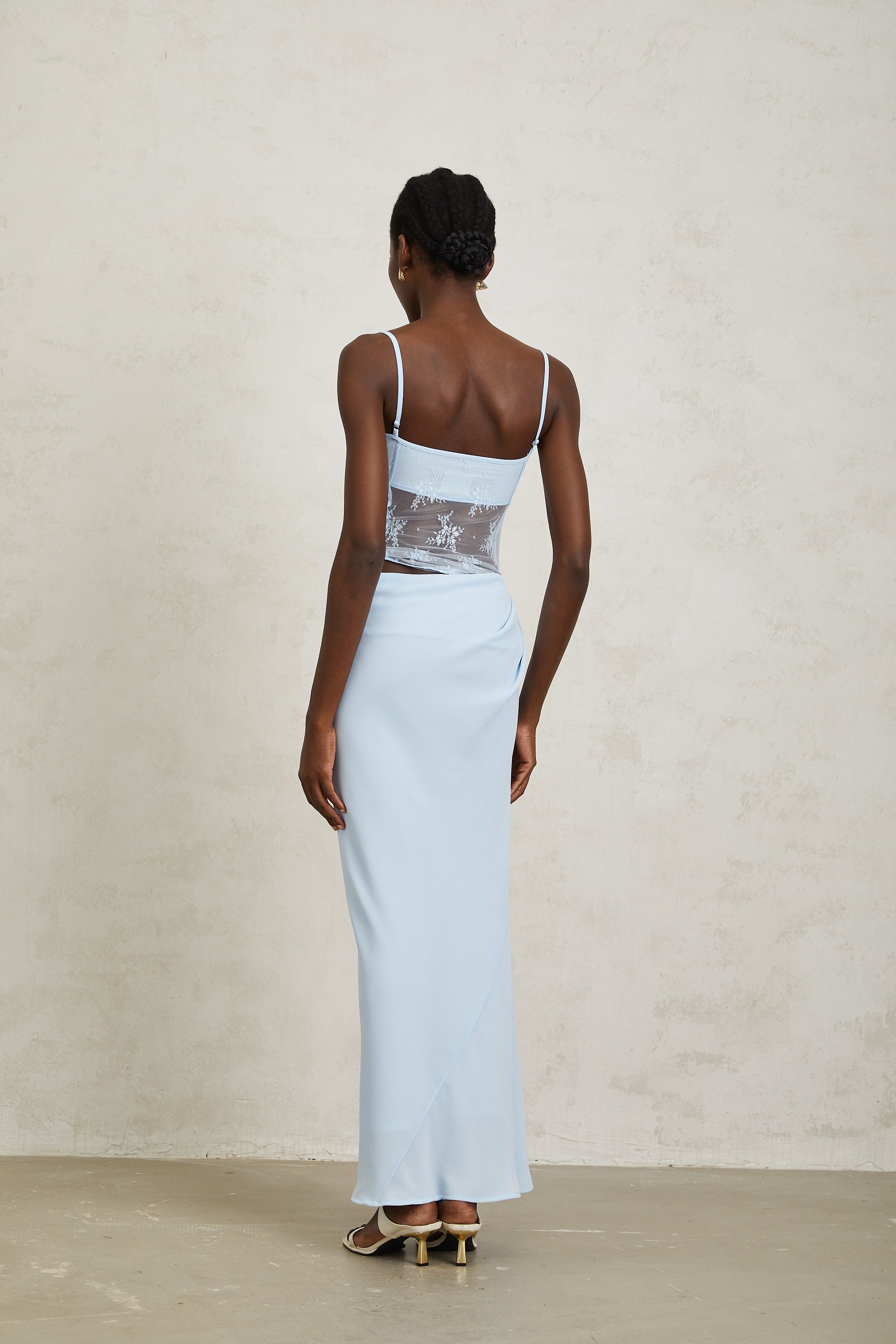 Maëlys Blue Floral Lace Panel Bustier Maxi Dress (Final Sale)