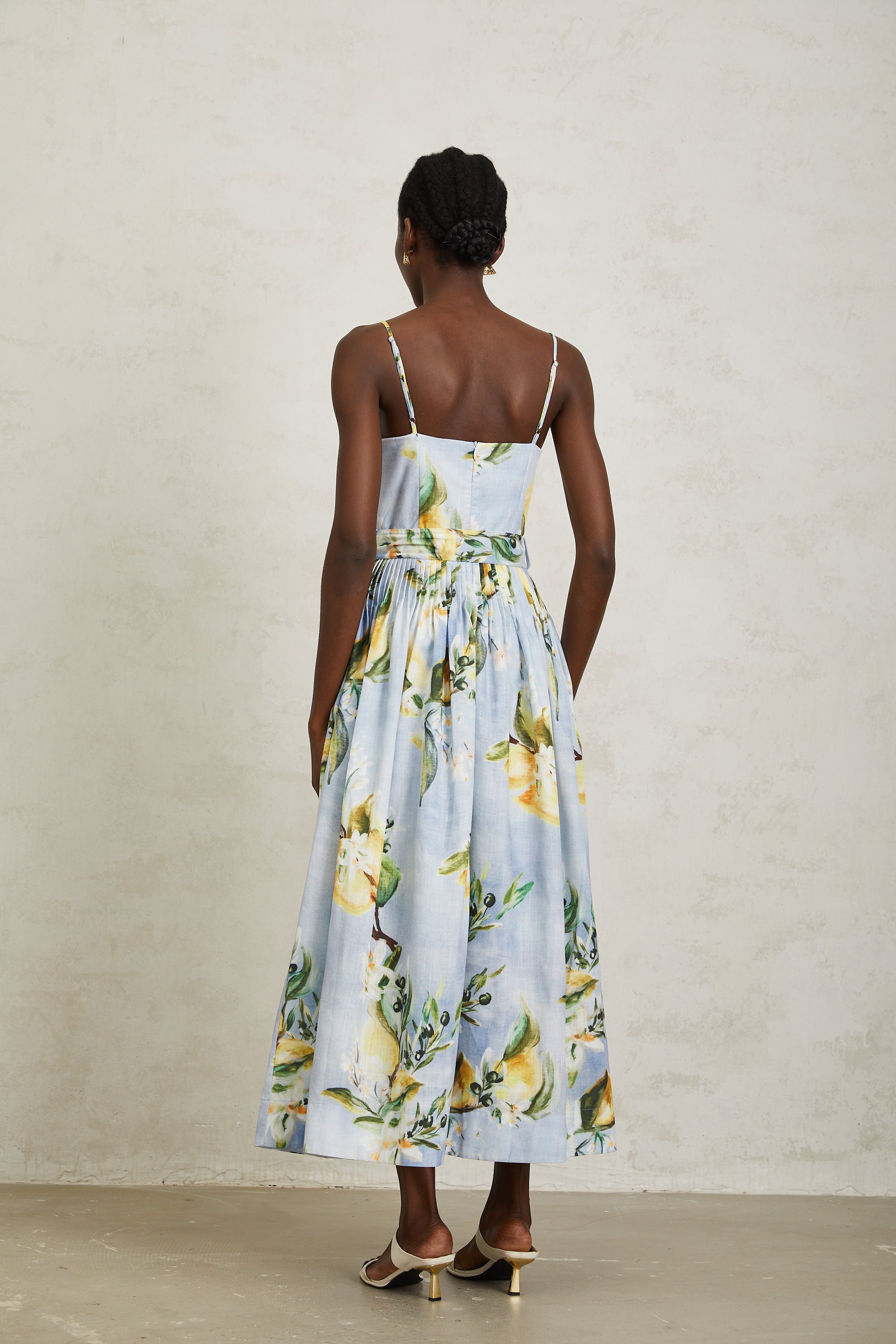Esmée Blue Cottagecore Pleated Floral Maxi Dress