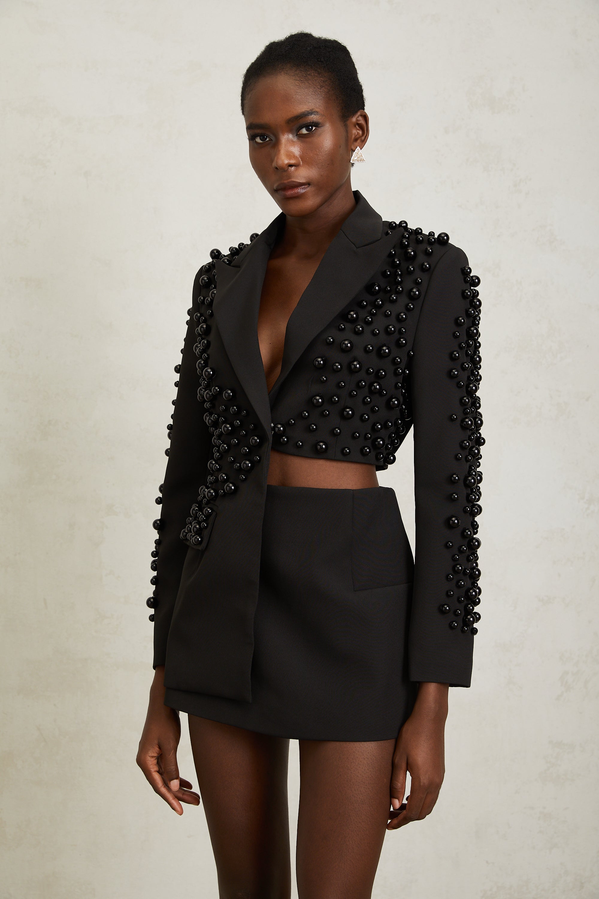 Joséphine Black Faux Pearl Blazer & Skirt Set