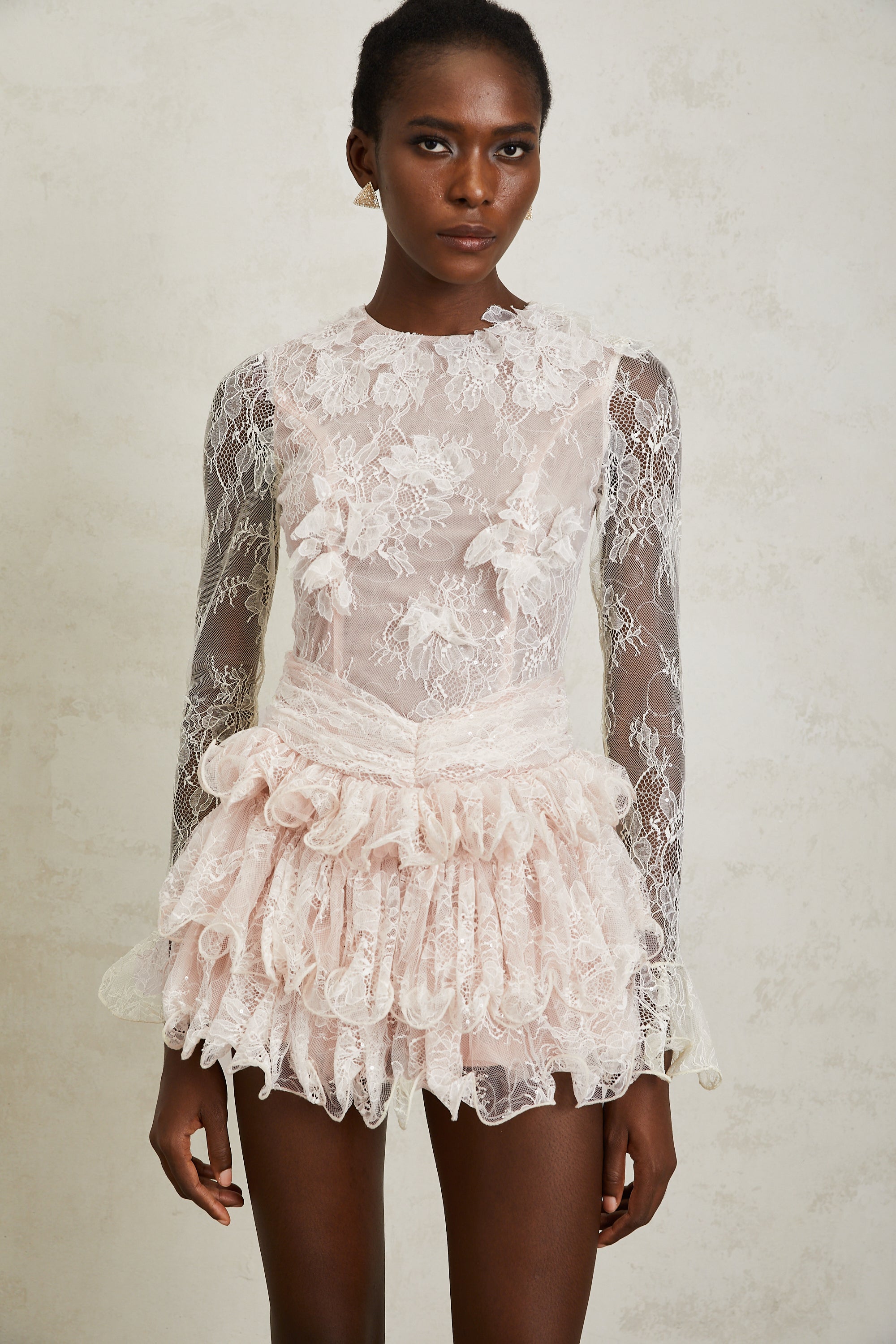 Baptistine White Floral Lace Tiered Mini Dress (Final Sale)