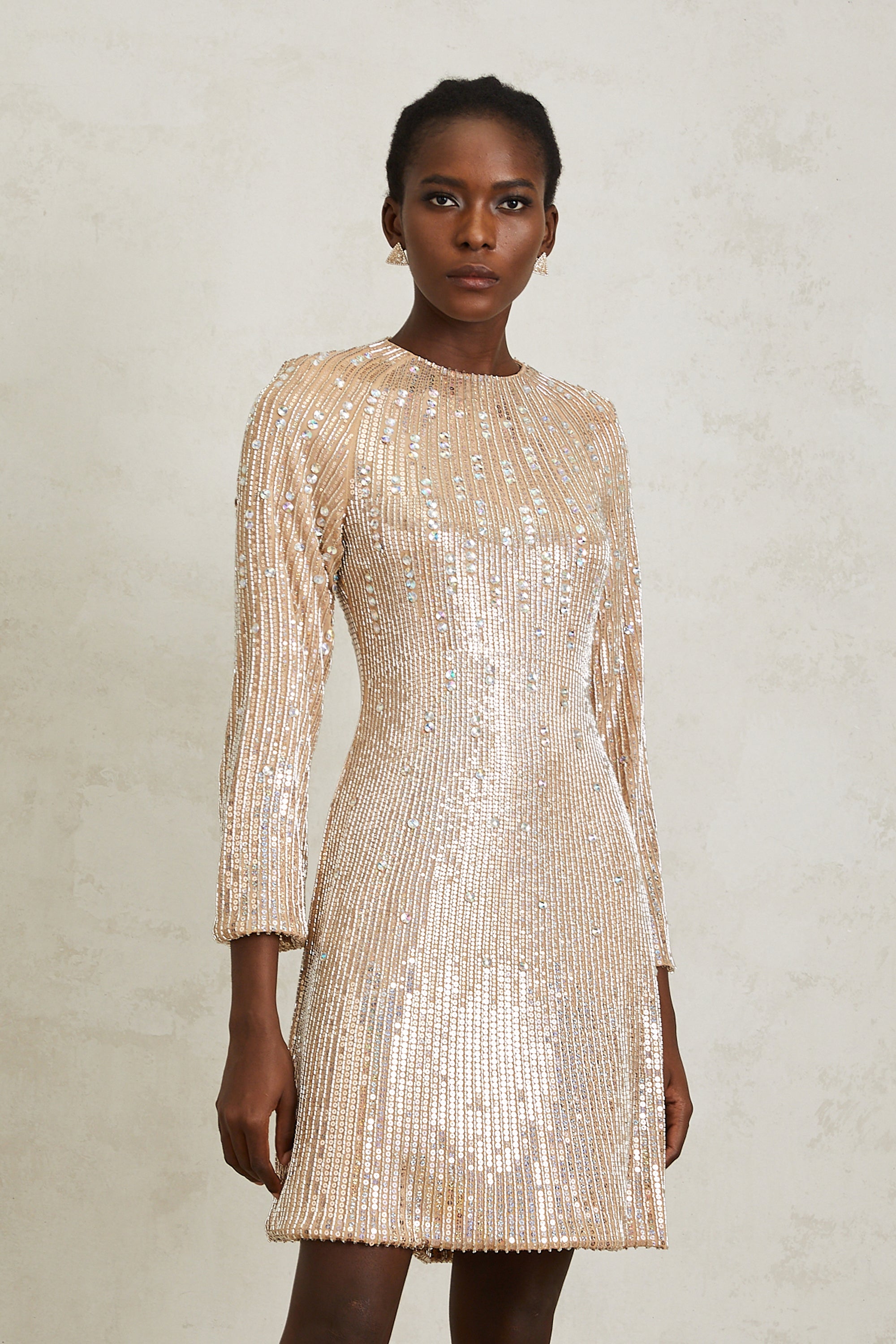 Concha Neutral Sequined Mini Dress