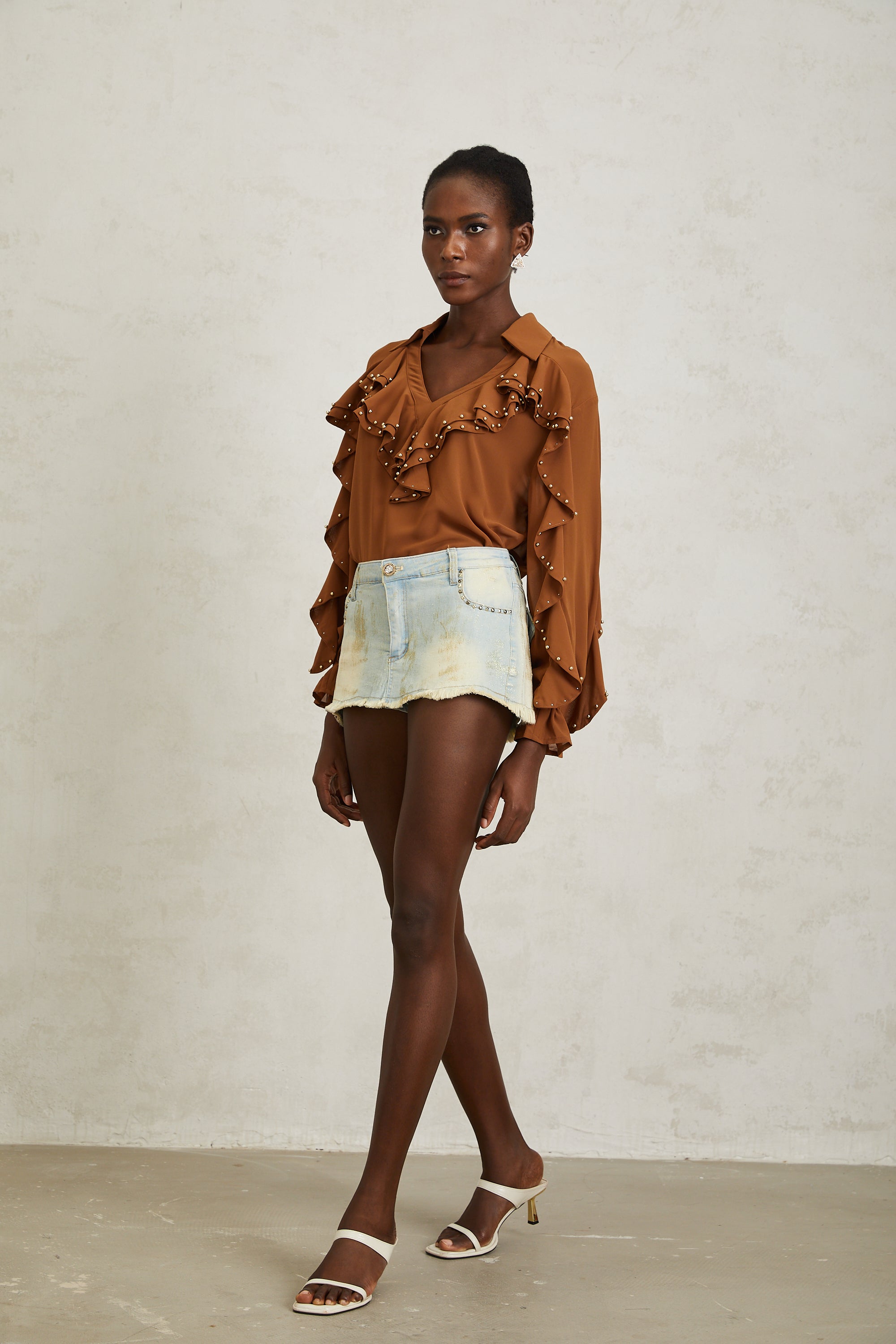 Helena Blue Studded Glittered Denim Mini Skirt