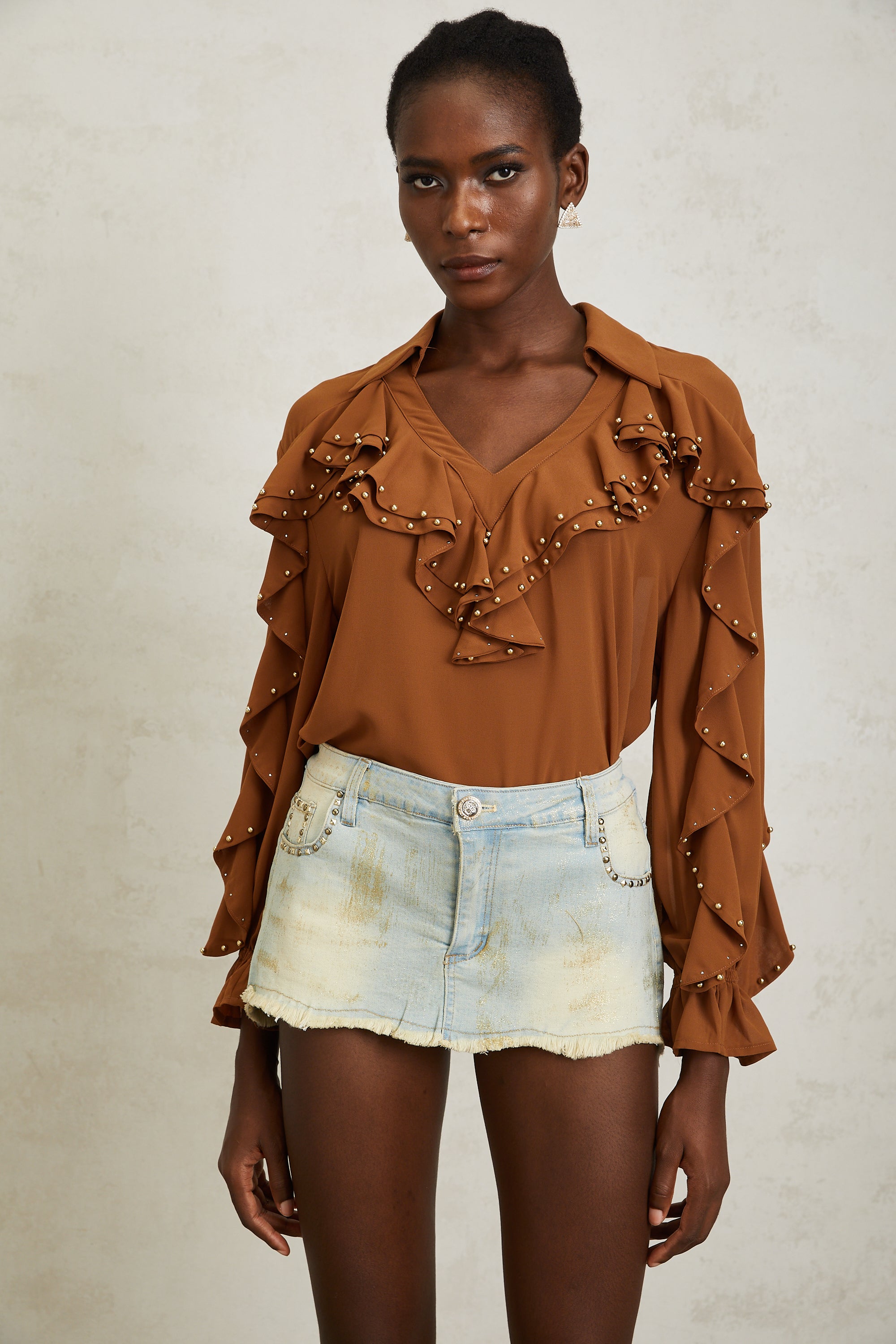 Helena Blue Studded Glittered Denim Mini Skirt