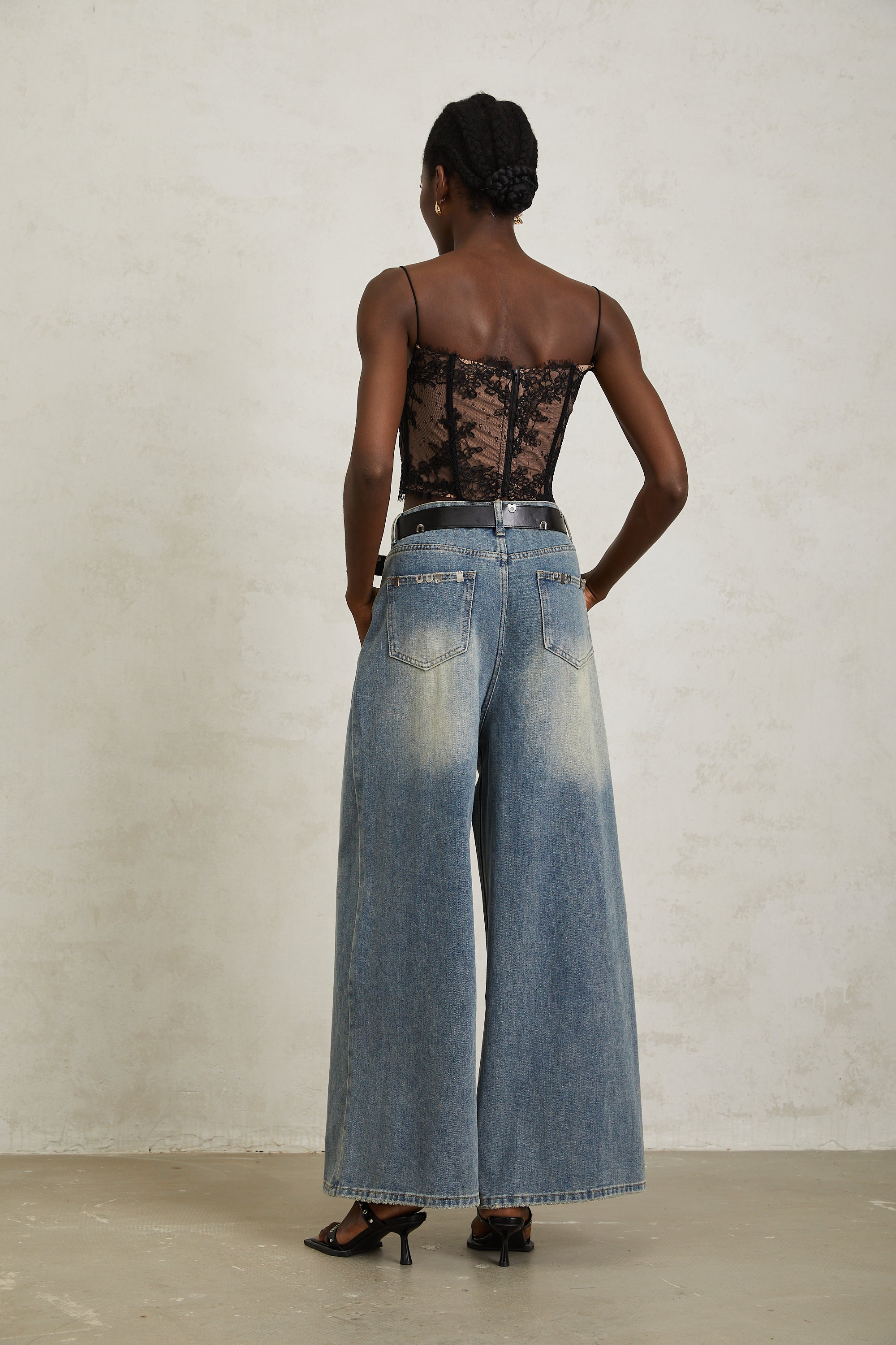Mila Blue Paillette Embellished Denim Jeans (Final Sale)