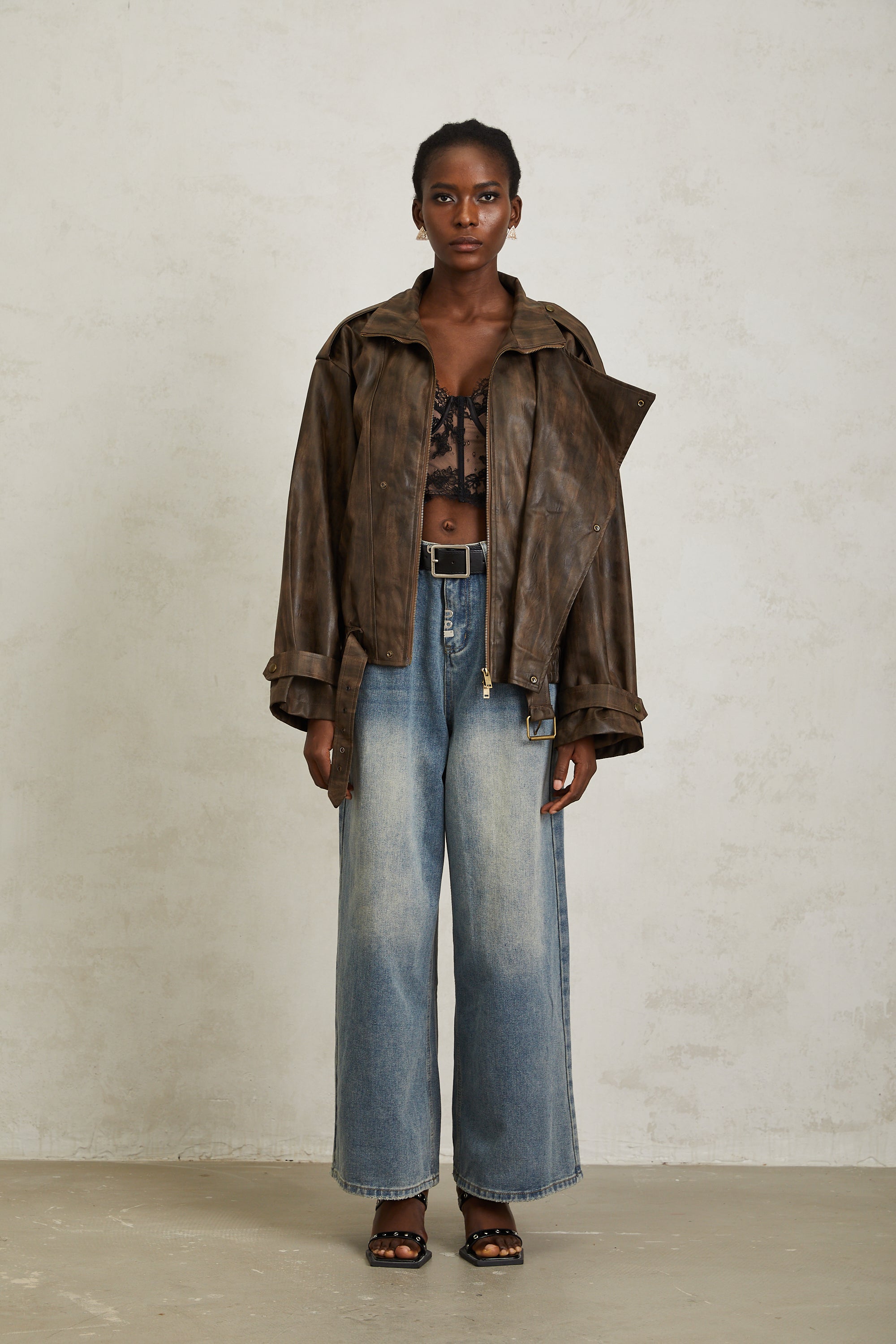 Manon Brown Tie-Dye Leder-Bikerjacke (Endgültiger Verkauf – nur in den USA)