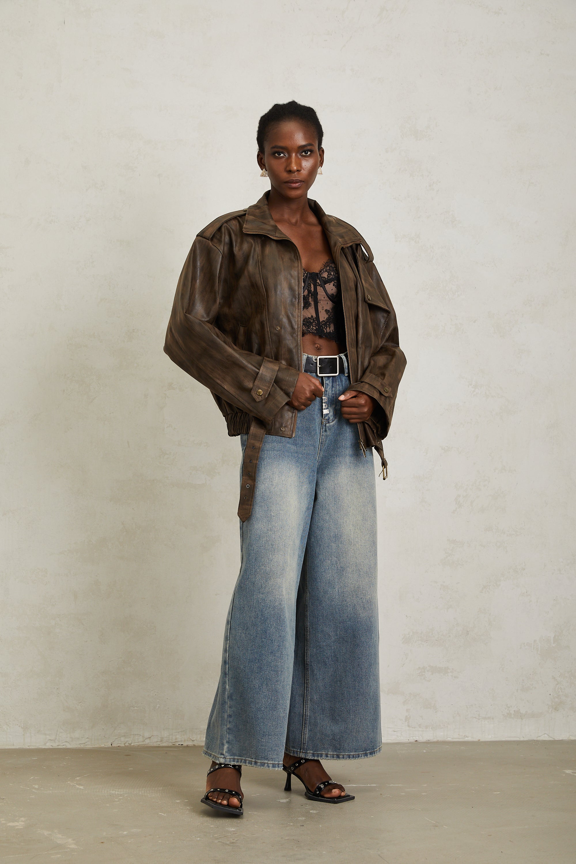 Manon Brown Tie-Dye Leder-Bikerjacke (Endgültiger Verkauf – nur in den USA)