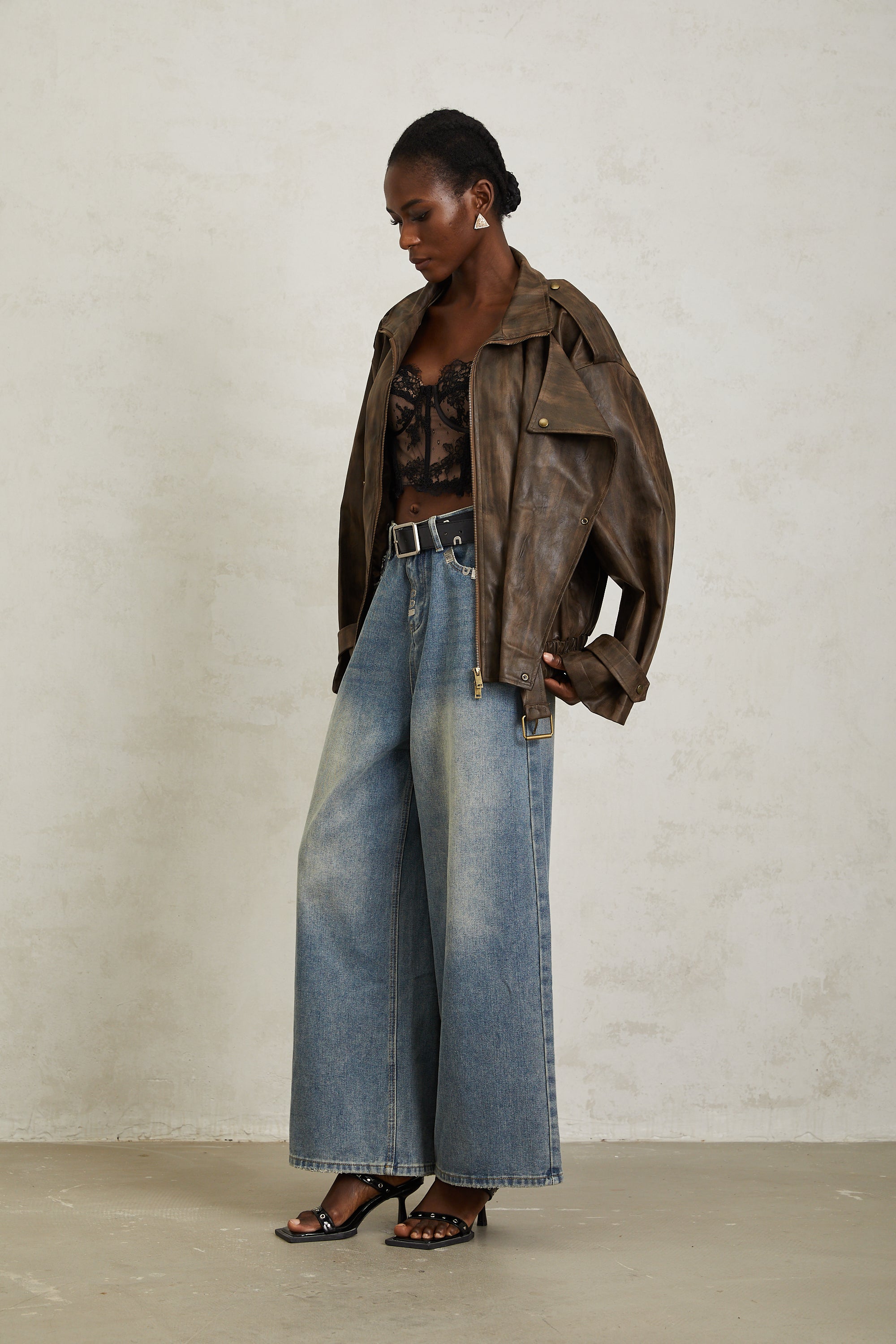 Manon Brown Tie-Dye Leder-Bikerjacke (Endgültiger Verkauf – nur in den USA)