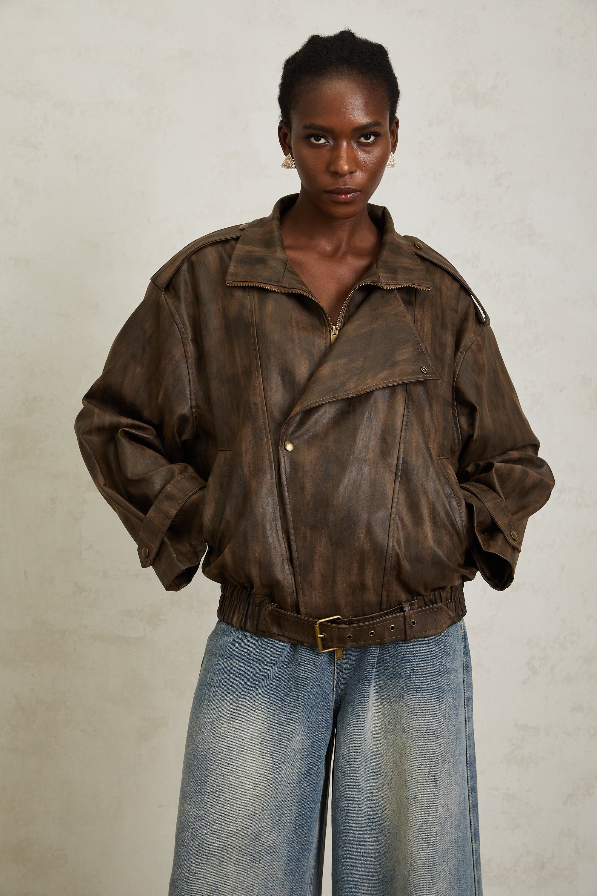 leather tie up jacket