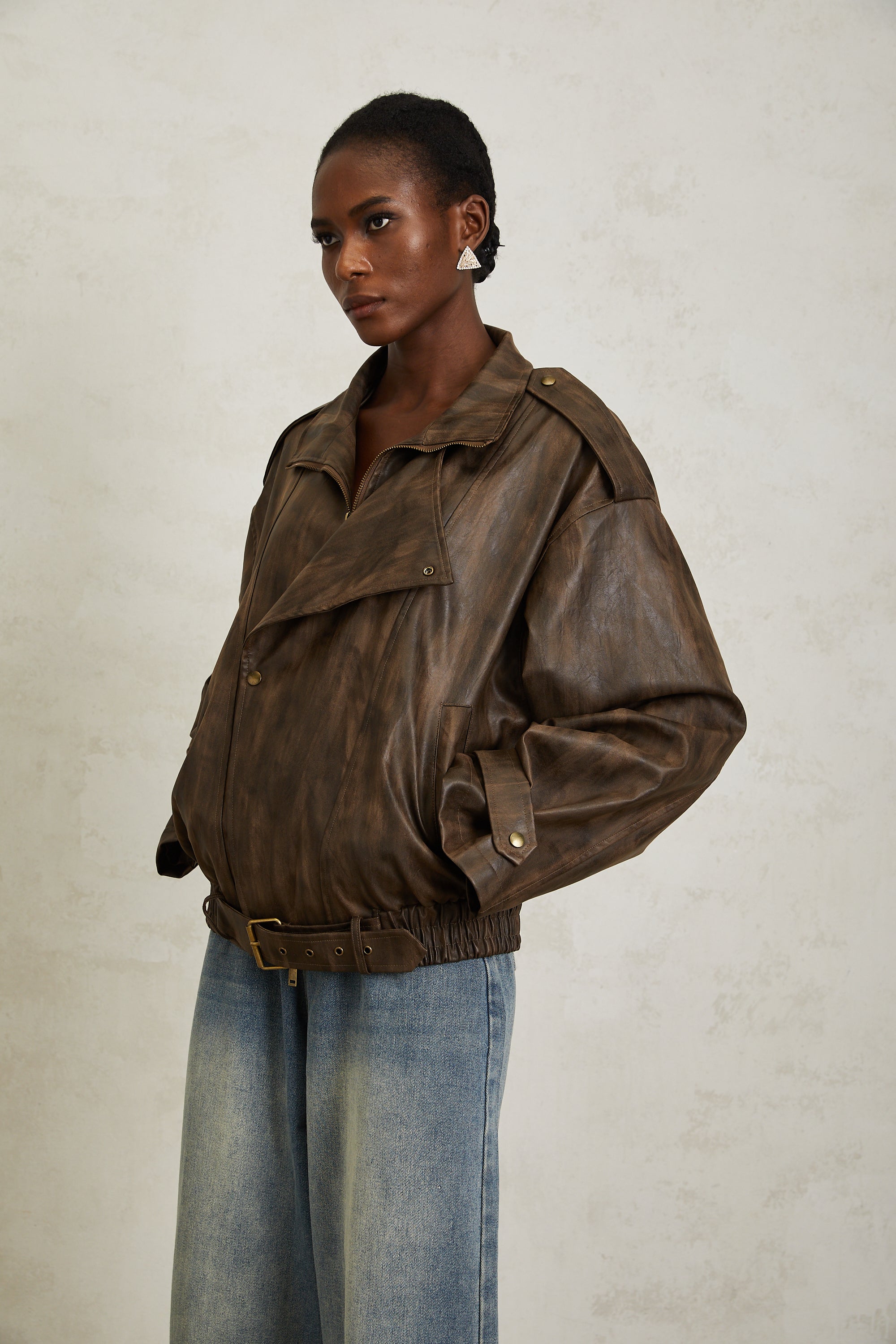 Manon Brown Tie-Dye Leder-Bikerjacke (Endgültiger Verkauf – nur in den USA)