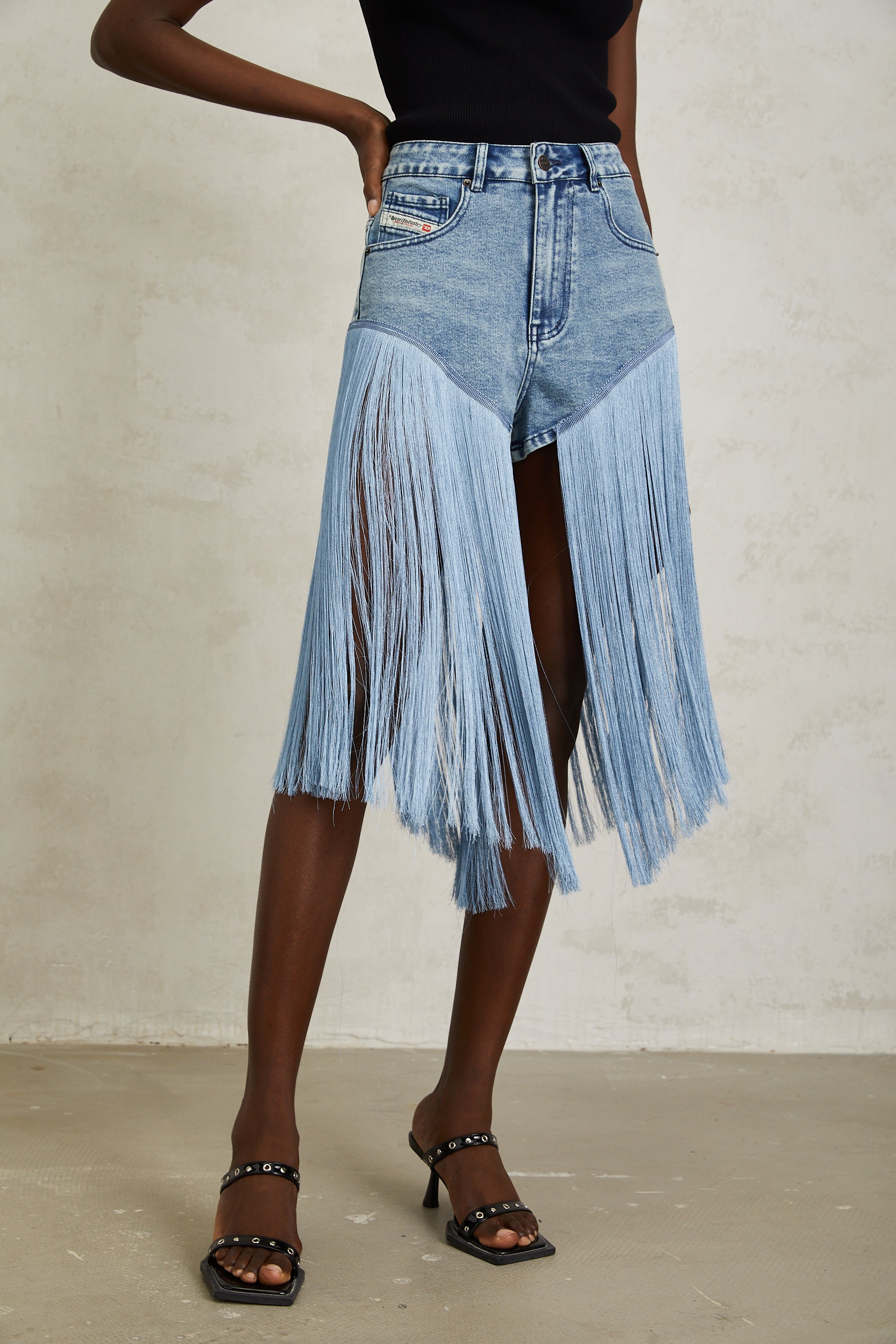 Martina Blue Fringed Panel Denim Shorts