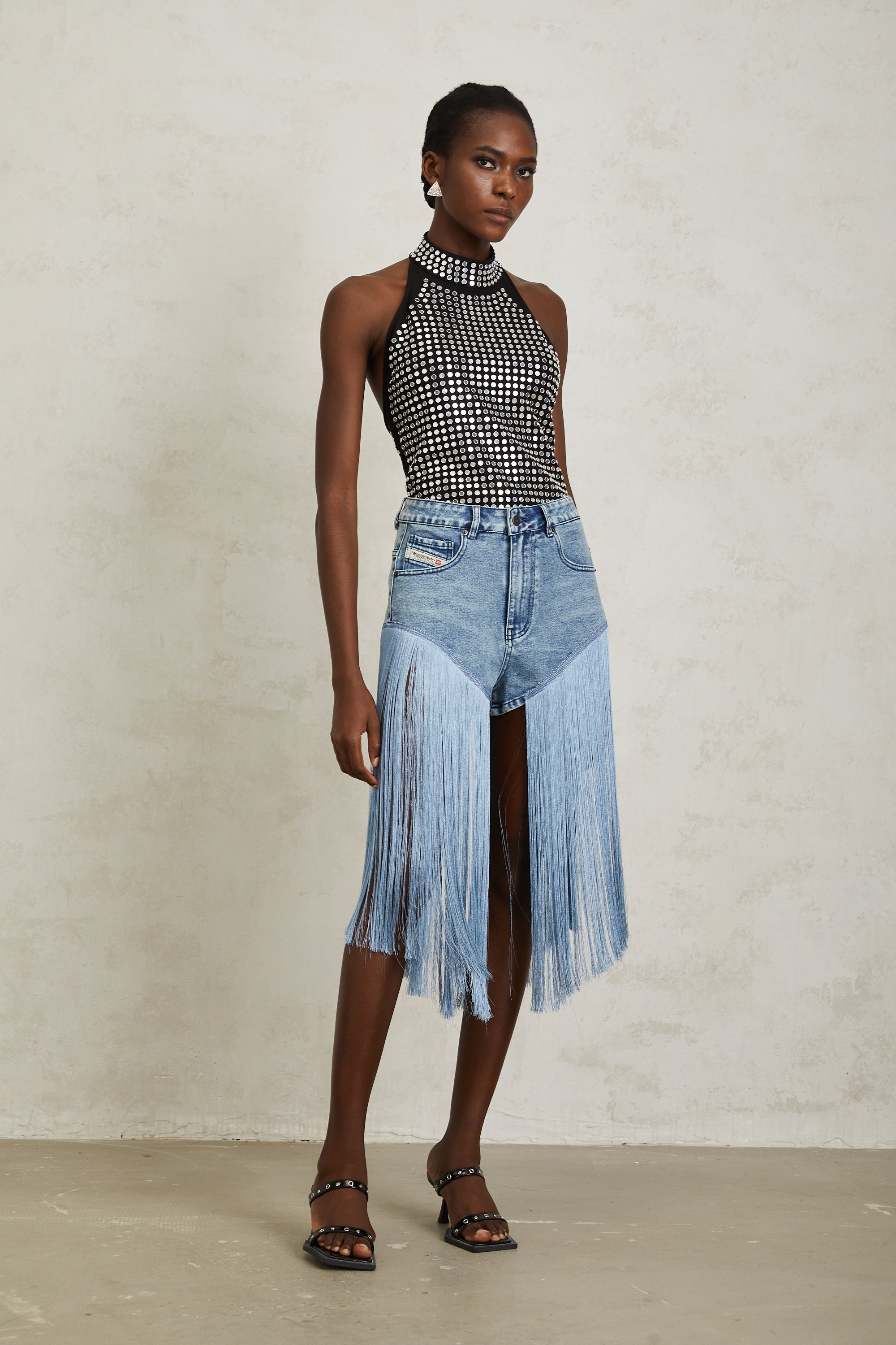 Jade Silver Halterneck Studded Bodysuit