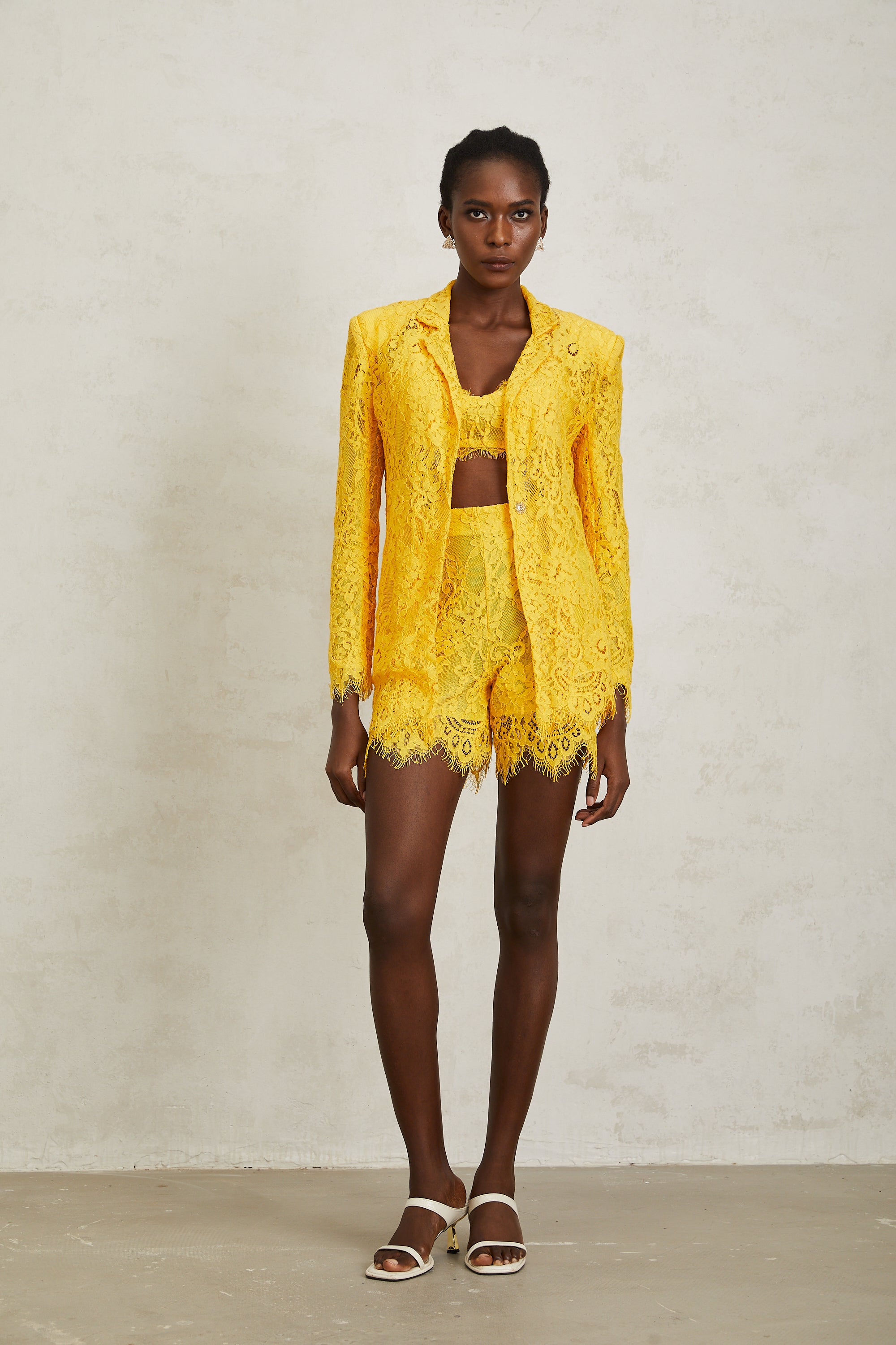 Géraldine Yellow Frayed Floral Lace Matching Set