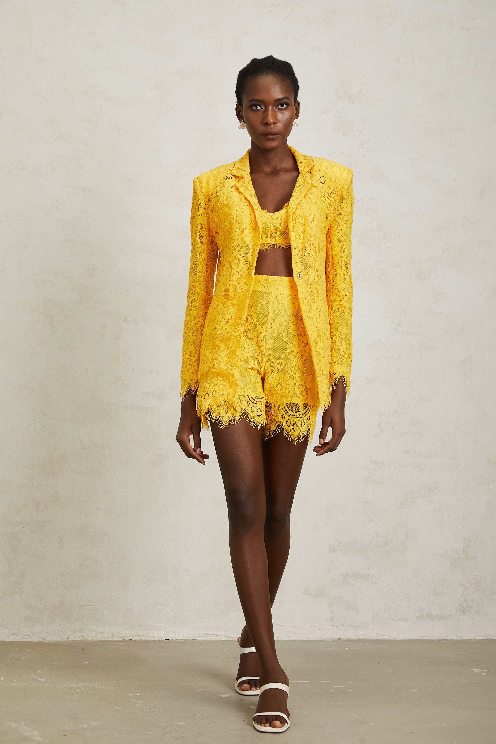 Géraldine Yellow Frayed Floral Lace Matching Set