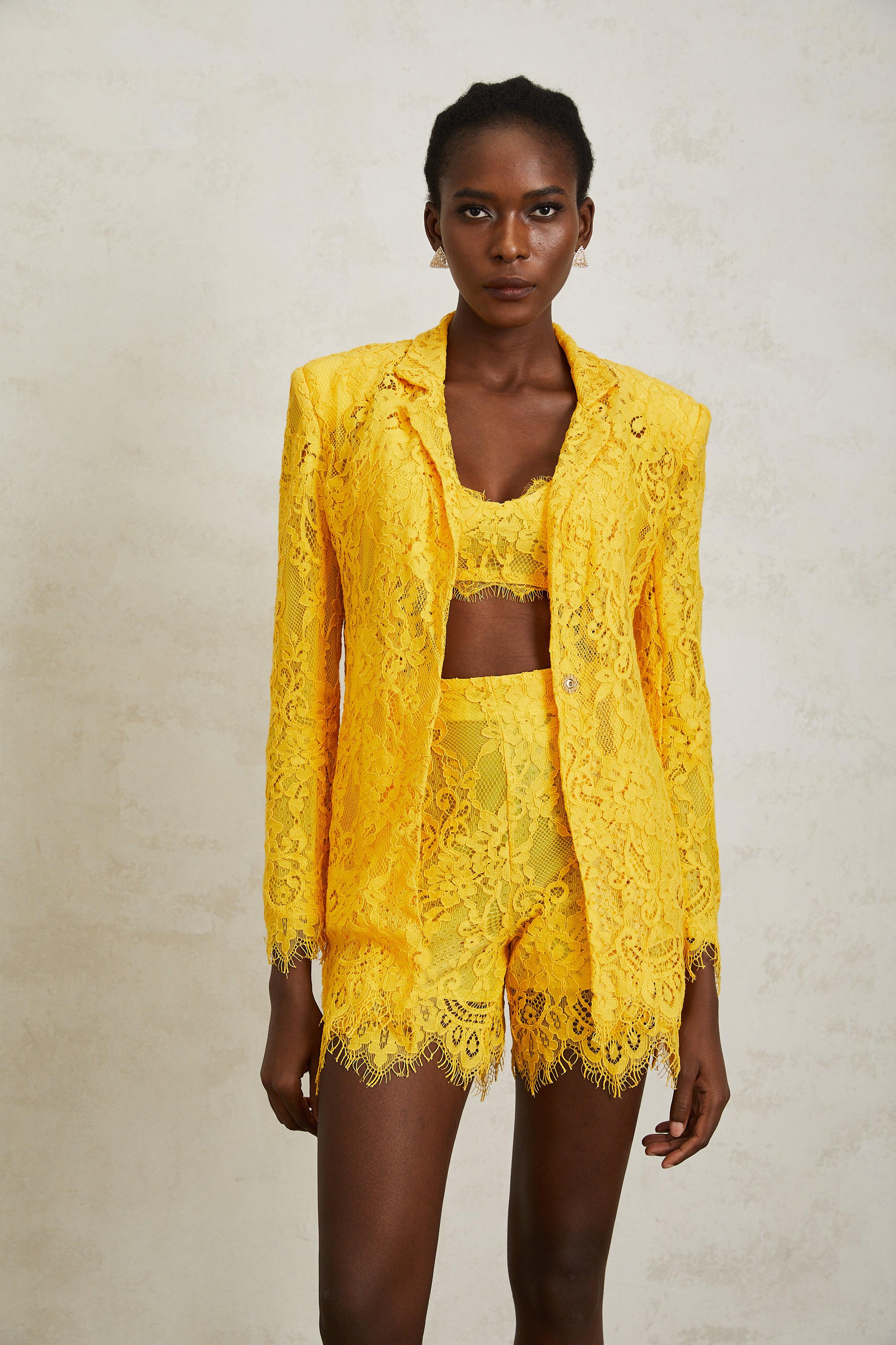 Géraldine Yellow Frayed Floral Lace Matching Set