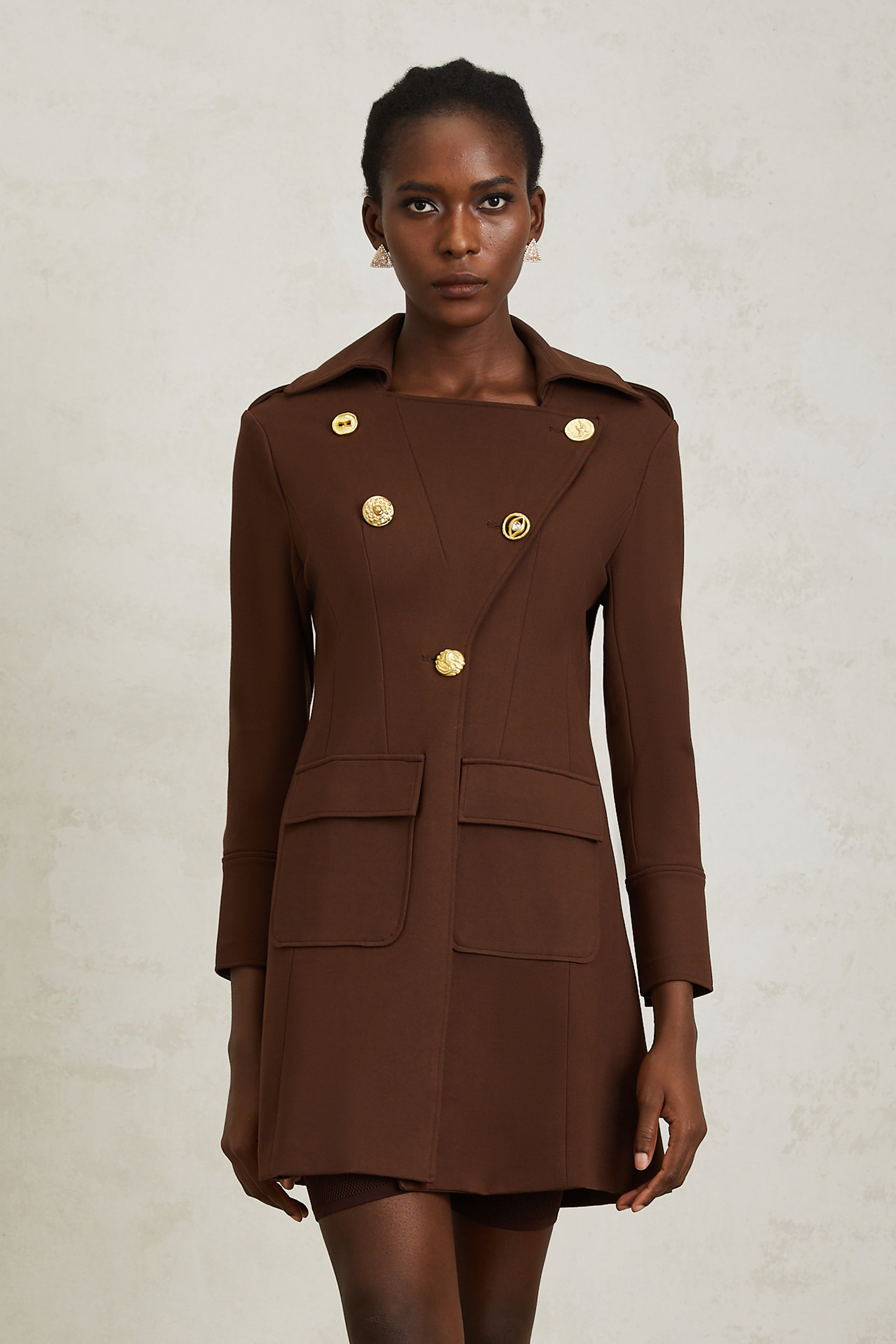 Lison Brown Notched Lapel Trench Coat