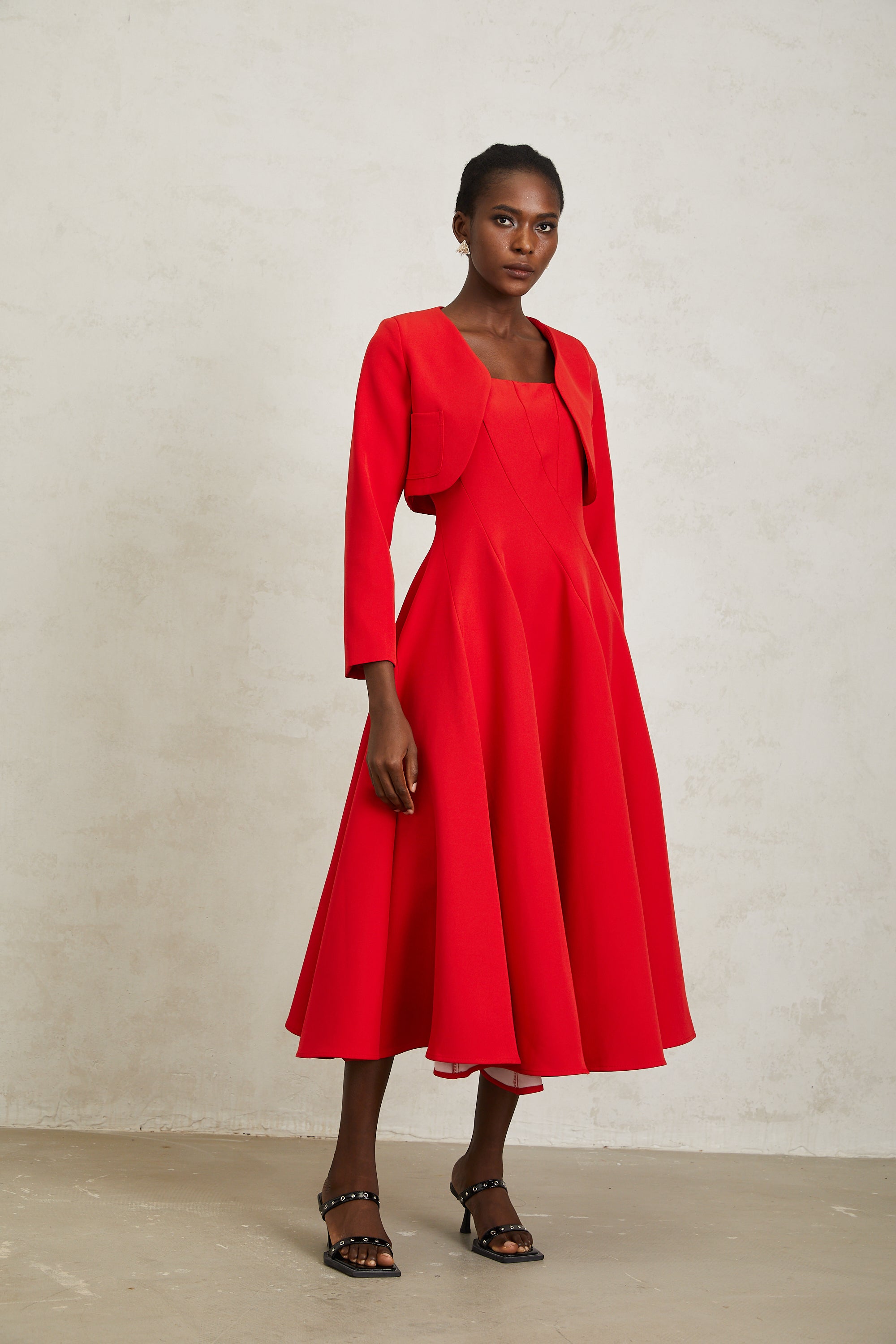 Patricia Red Cropped Jacket & Dress Set