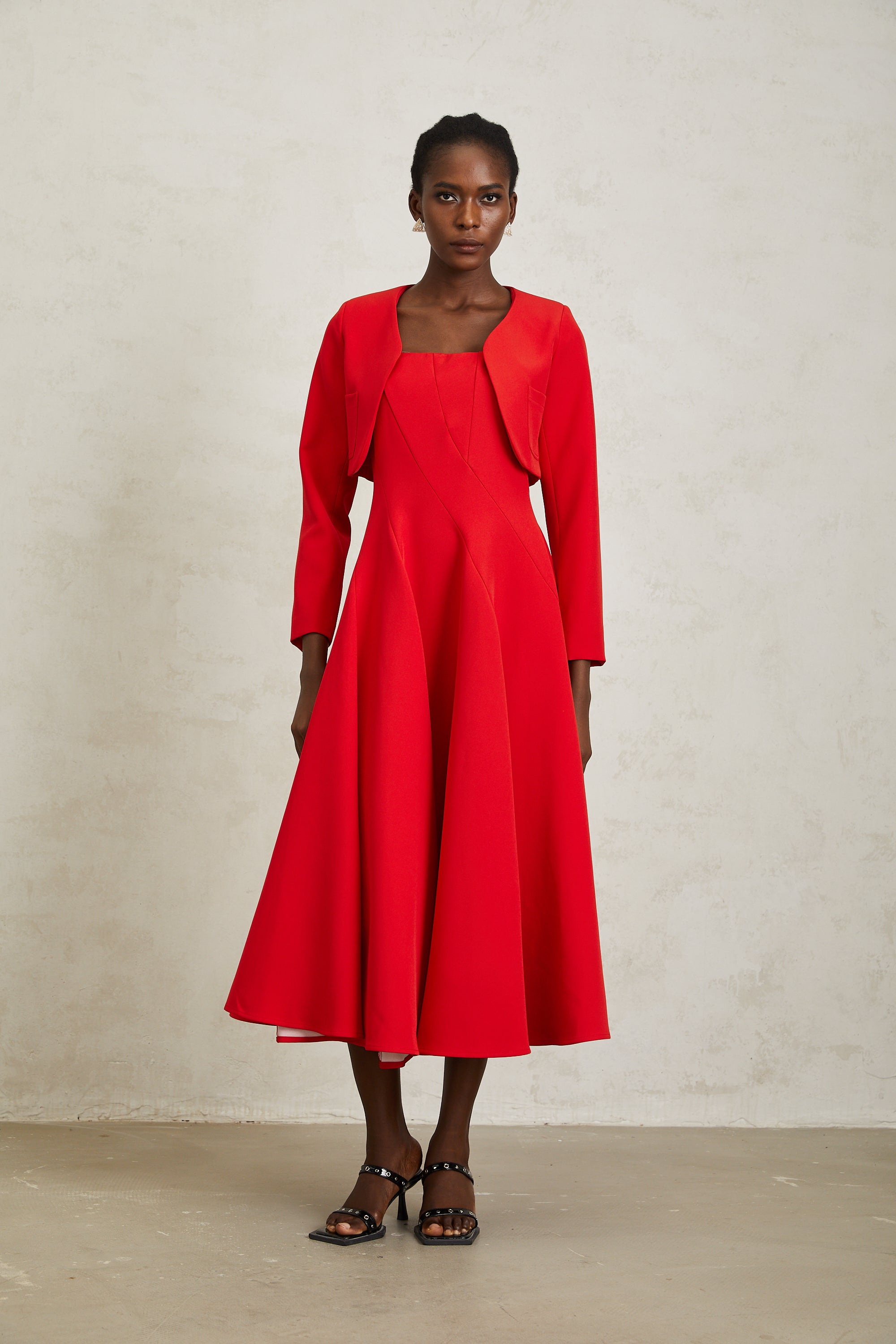 Patricia Red Cropped Jacket & Dress Set